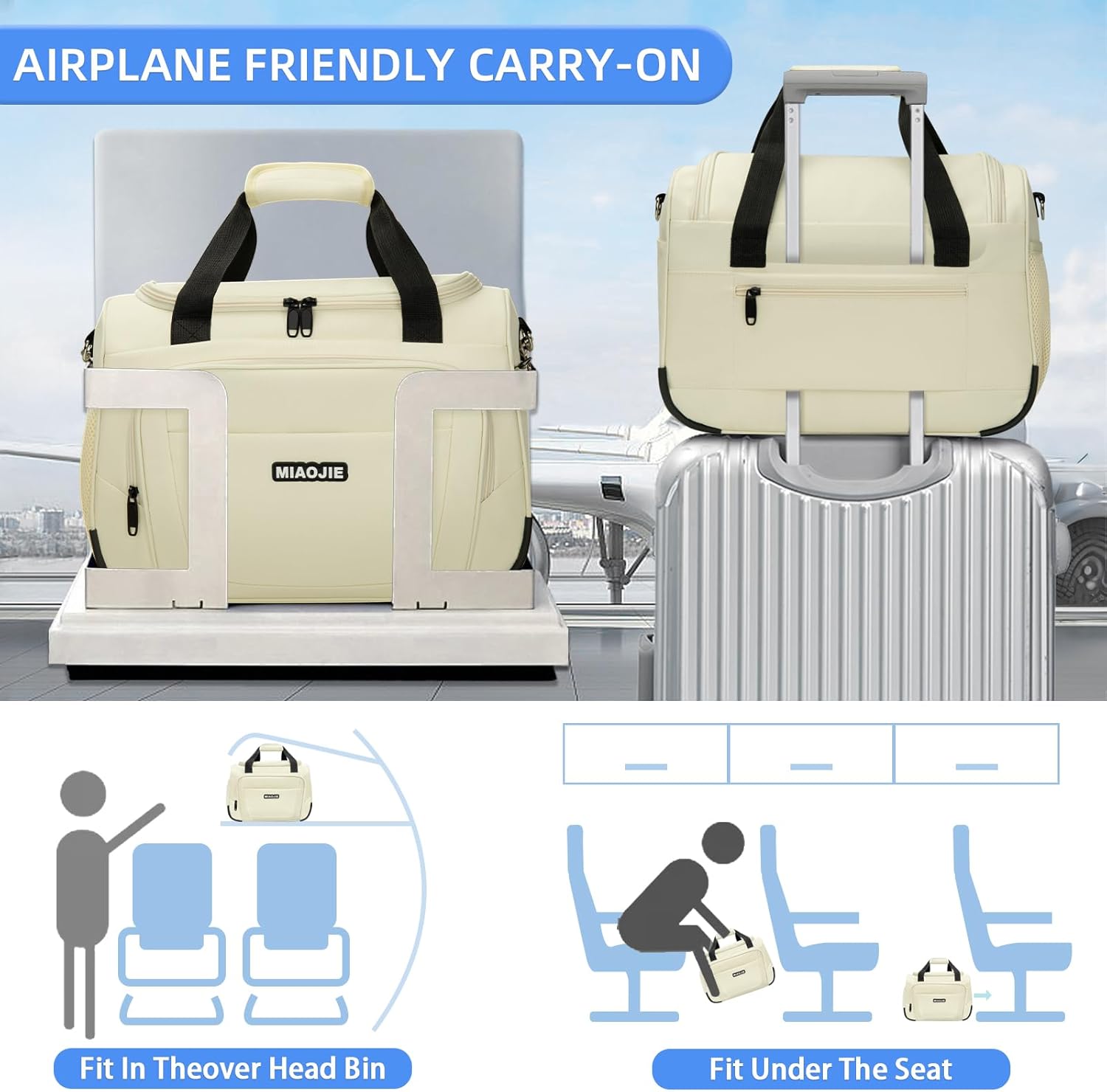 Underseat Carry On Luggage Lightweight Travel Tote Weekender Bag Overnight Duffle Bag for Travel, Travel Essentials Personal Item Travel Bag for Women and Men, Beige-16Inch - Image 5