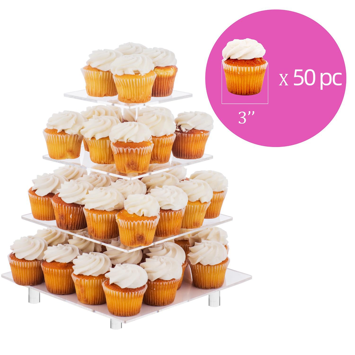 Jusalpha® 4 nivel Plaza acrílico Magdalena torre soporte pastel postre Stand Soporte-Cupcake porta-pastelería servir plato-Magdalena torre para boda Supply(4 Tier With Rod Feet)