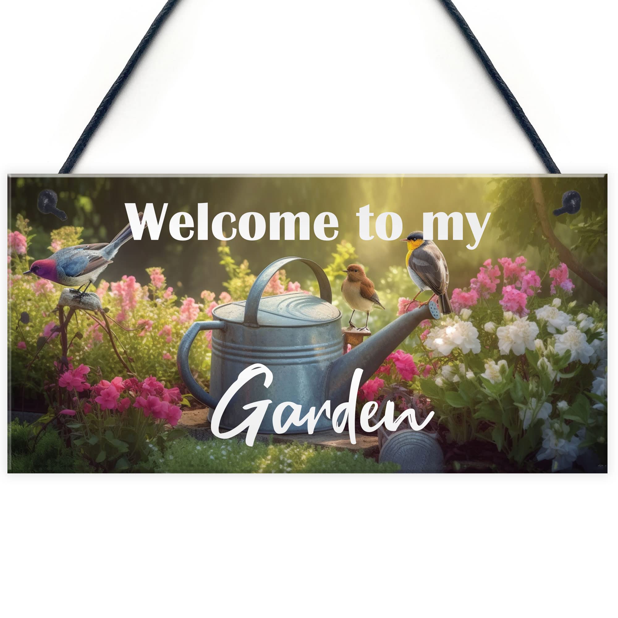 Red Ocean Garden Welcome Signs - Hanging Garden Shed Wall Fence Signs - Novelty Garden Decorations - Hanging Wall Plaque For Gardeners - Summer House Welcome Signs