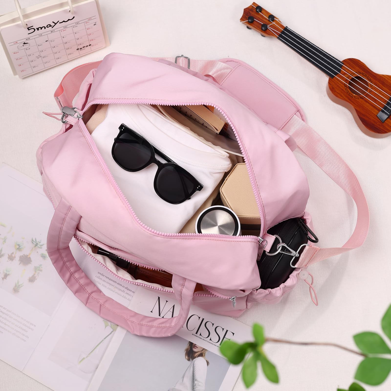 Borsa da Viaggio Personalizzata con Nome per Uomo Donna Borsa Sportiva Yoga Viaggi d'affari Grande A mano Crossbody tracolla Regalo Personalizzato (rosa)
