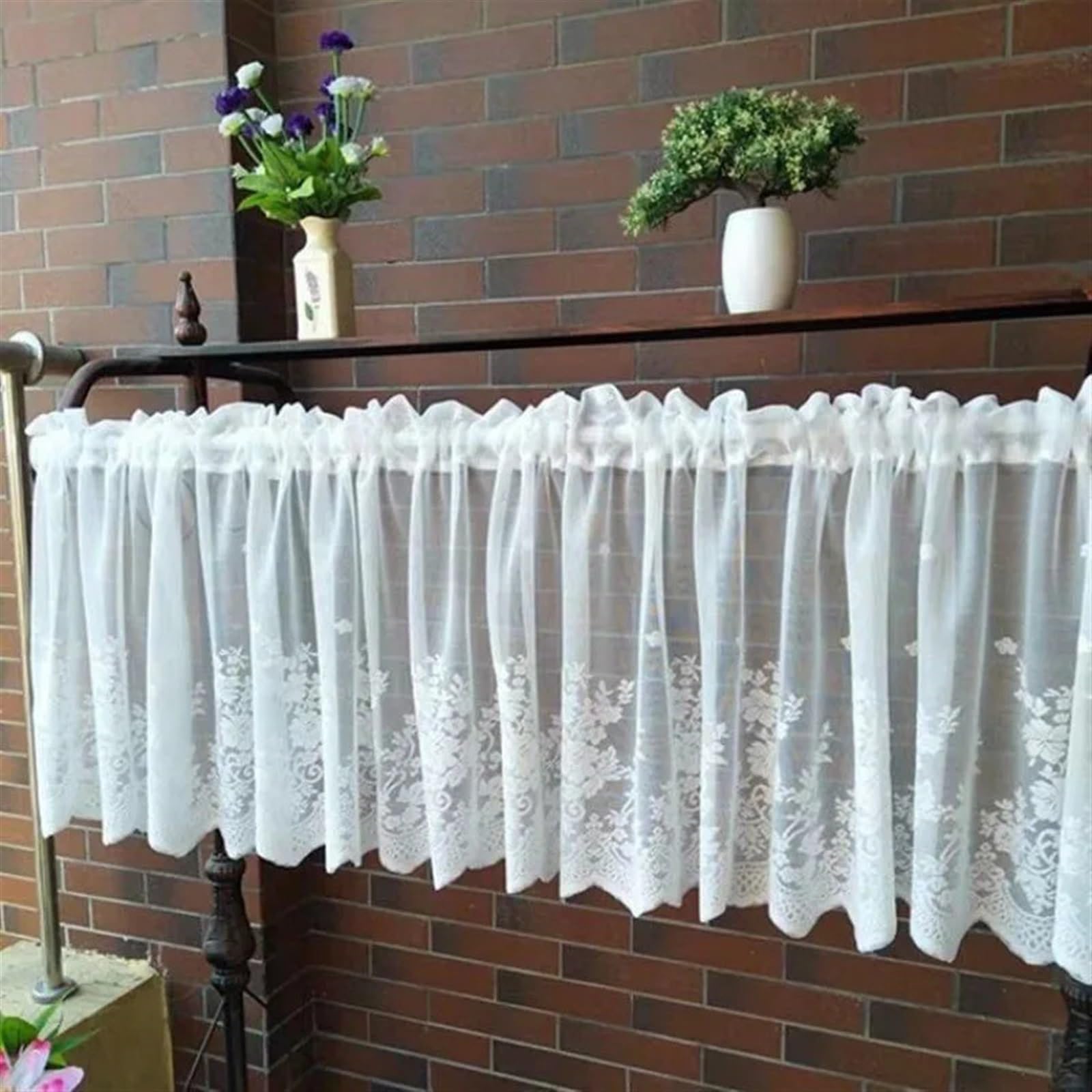 LuoAXINN Short Curtains Lace Wave Short Tulle Half Curtains For Living Room White Floating Sheer Valance Kitchen Door Cafe Window Drapes(W200xH40cm)