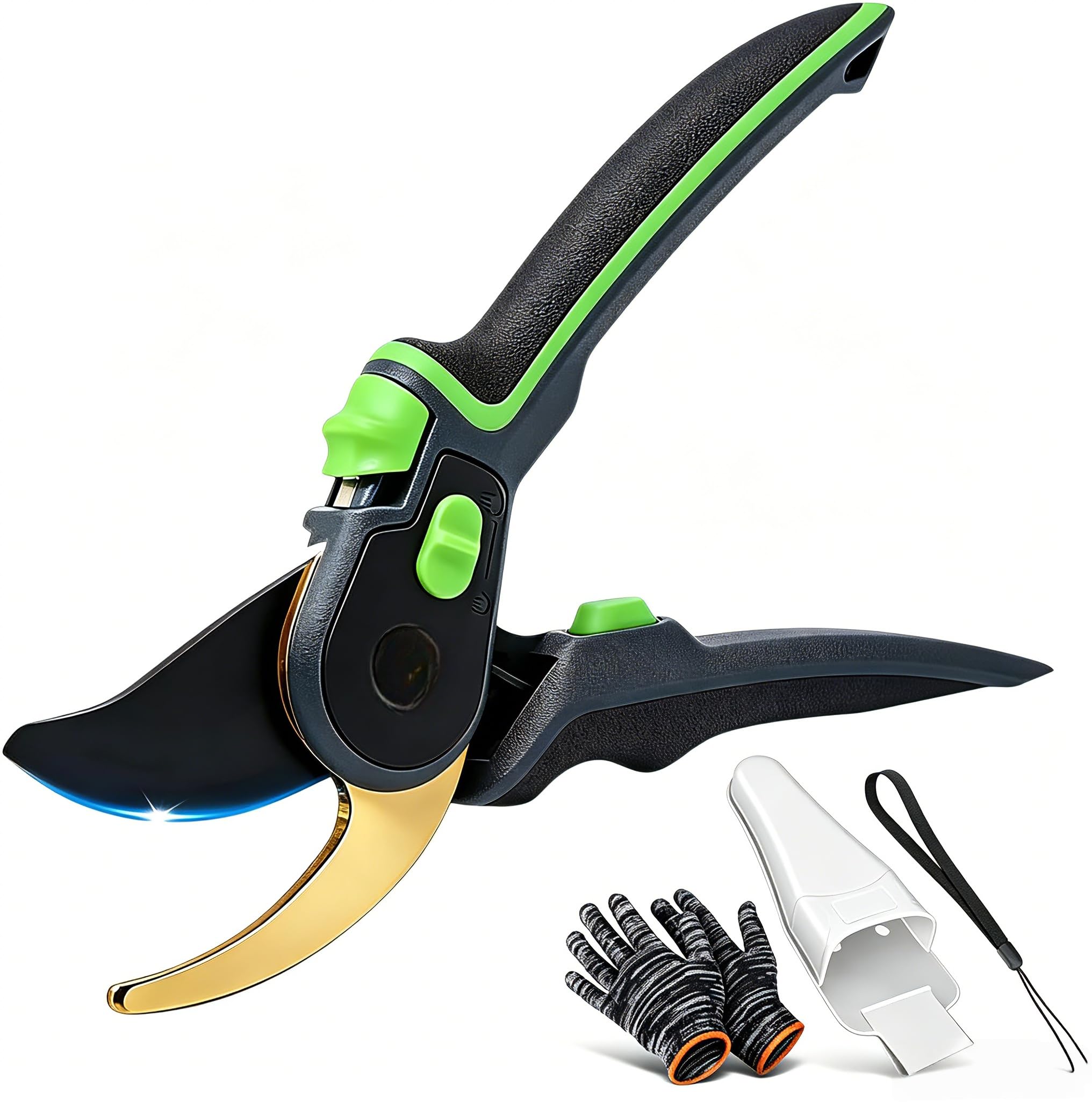 Premium Titanium Garden Secateurs - Professional Bypass Pruning Shears for Plants, Hedges, and Flowers | with Cut-Resistant Gloves, Holster & Safety Lanyard