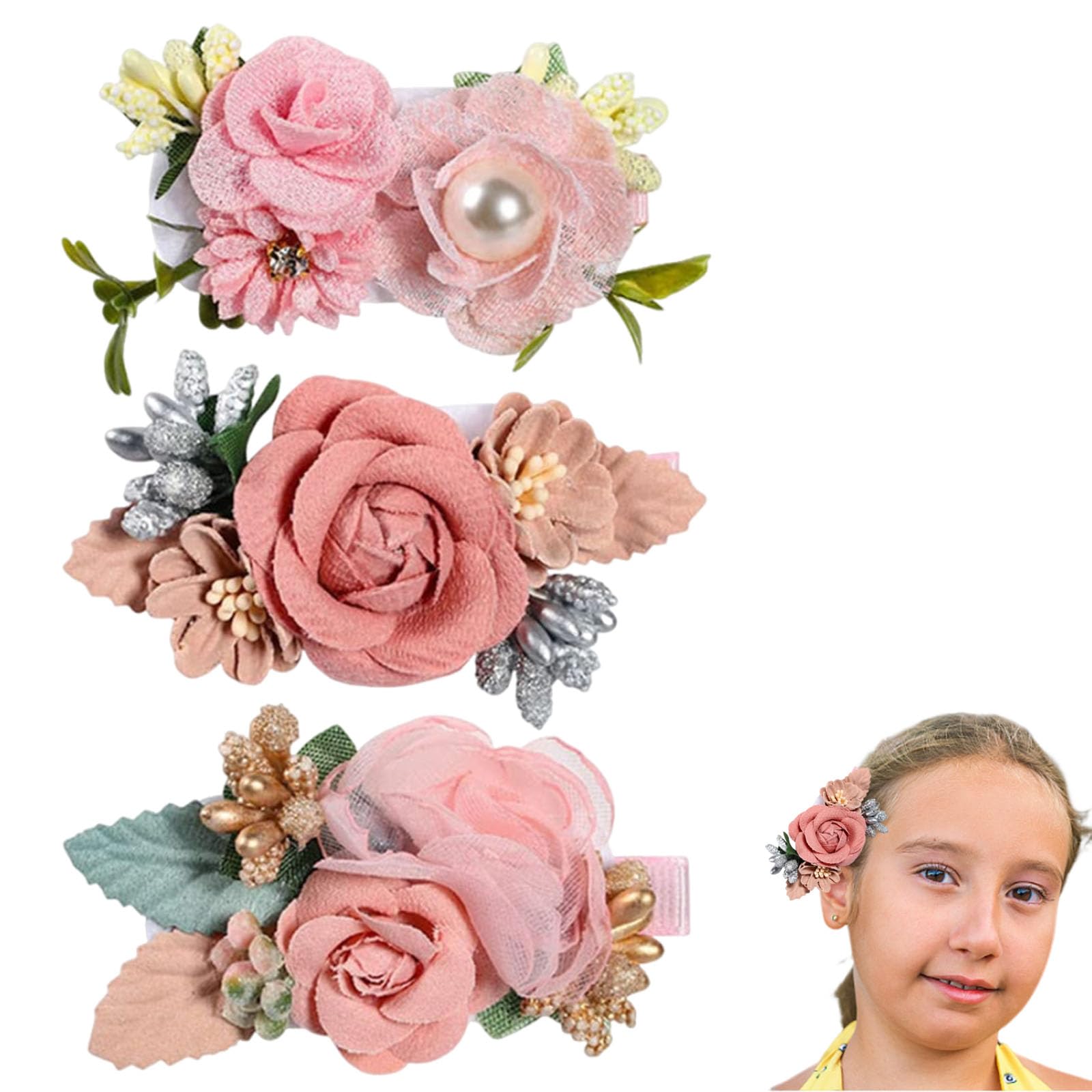 3 Pcs Flower Hair Clip Hair Accessories for Girls Hair Clips for Girls Kids Handmade Multicolor Floral Hair Bow for Girls Bow Clip Stylish Latest Hair Clips for Girls Teens Toddlers (B0CX91PMQ1) Amazon Price History, Amazon Price Tracker