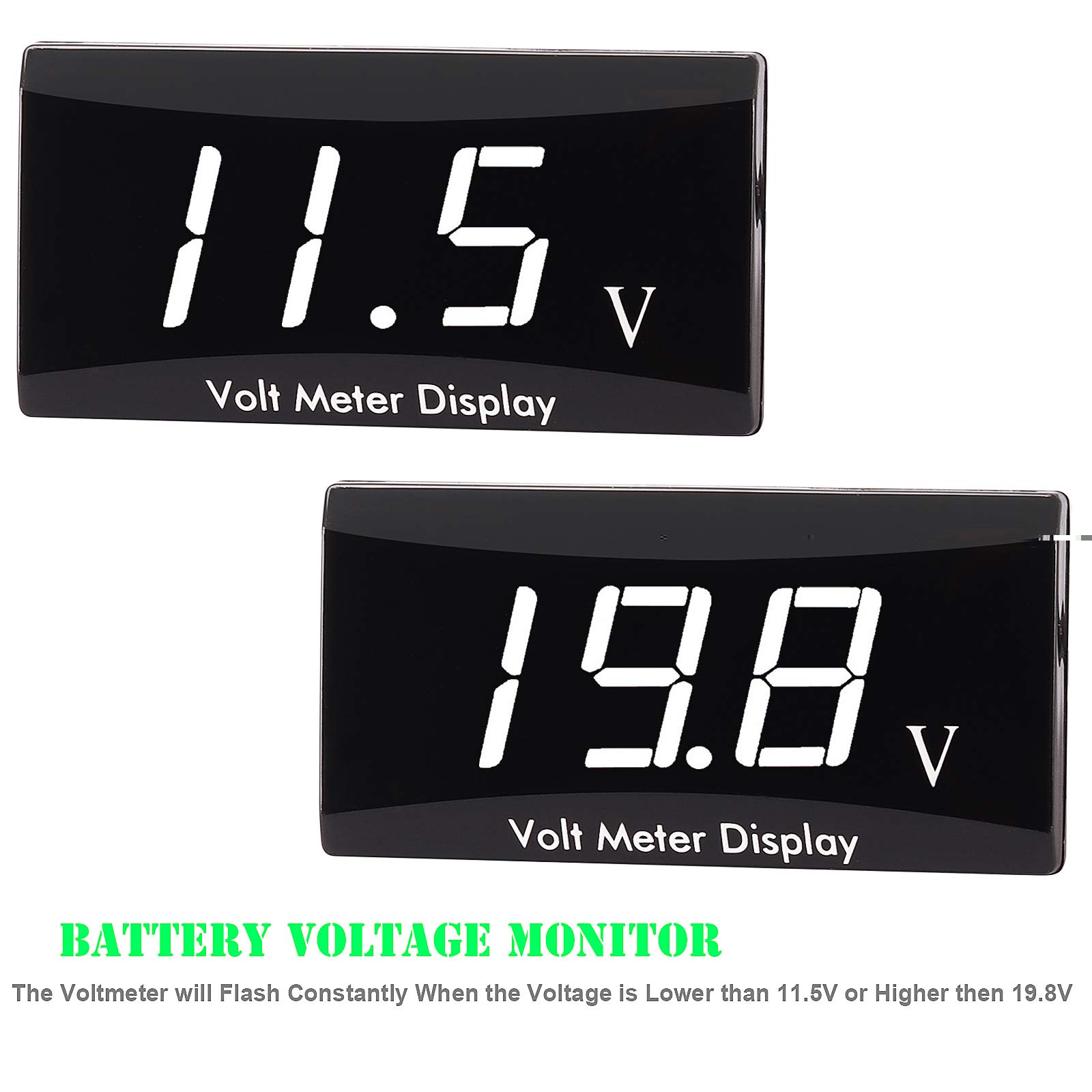 [Version améliorée] Kinstecks ​​Moto Voltmètre DC 12V Numérique Voltmètre Jauge Affichage LED Tension Meter pour Moto Voiture Batterie Tension Moniteur-Blanc