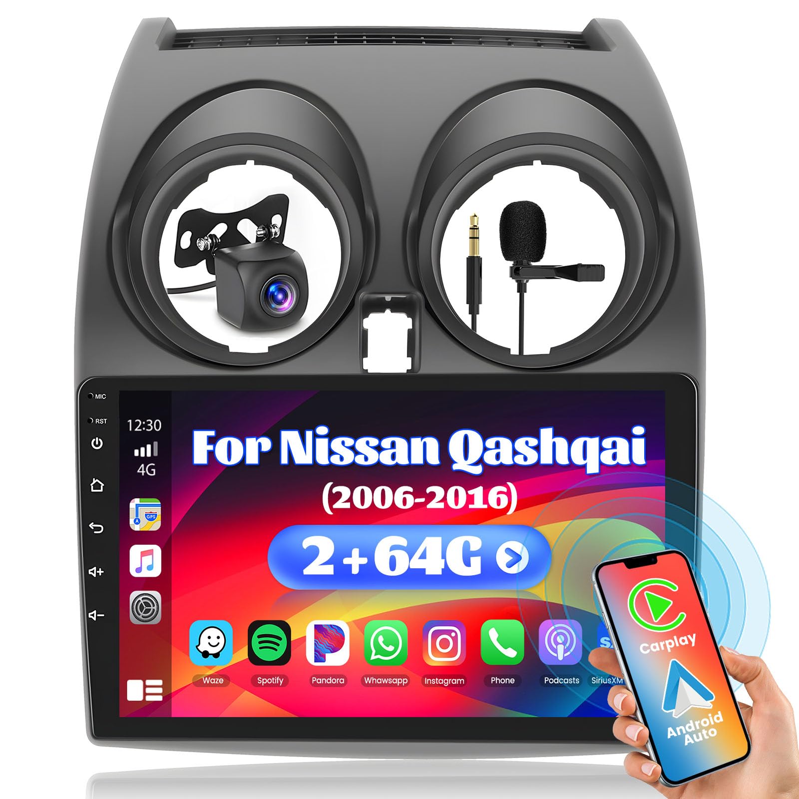 Inefala Android 15 Autoradio für Nissan Qashqai J10 2006-2016 mit Wireless CarPlay Android Auto 2+64G,9 Zoll Bildschirm Unterstützung DSP 28UI FM RDS GPS Bluetooth WiFi SWC AHD Rückfahrkamera