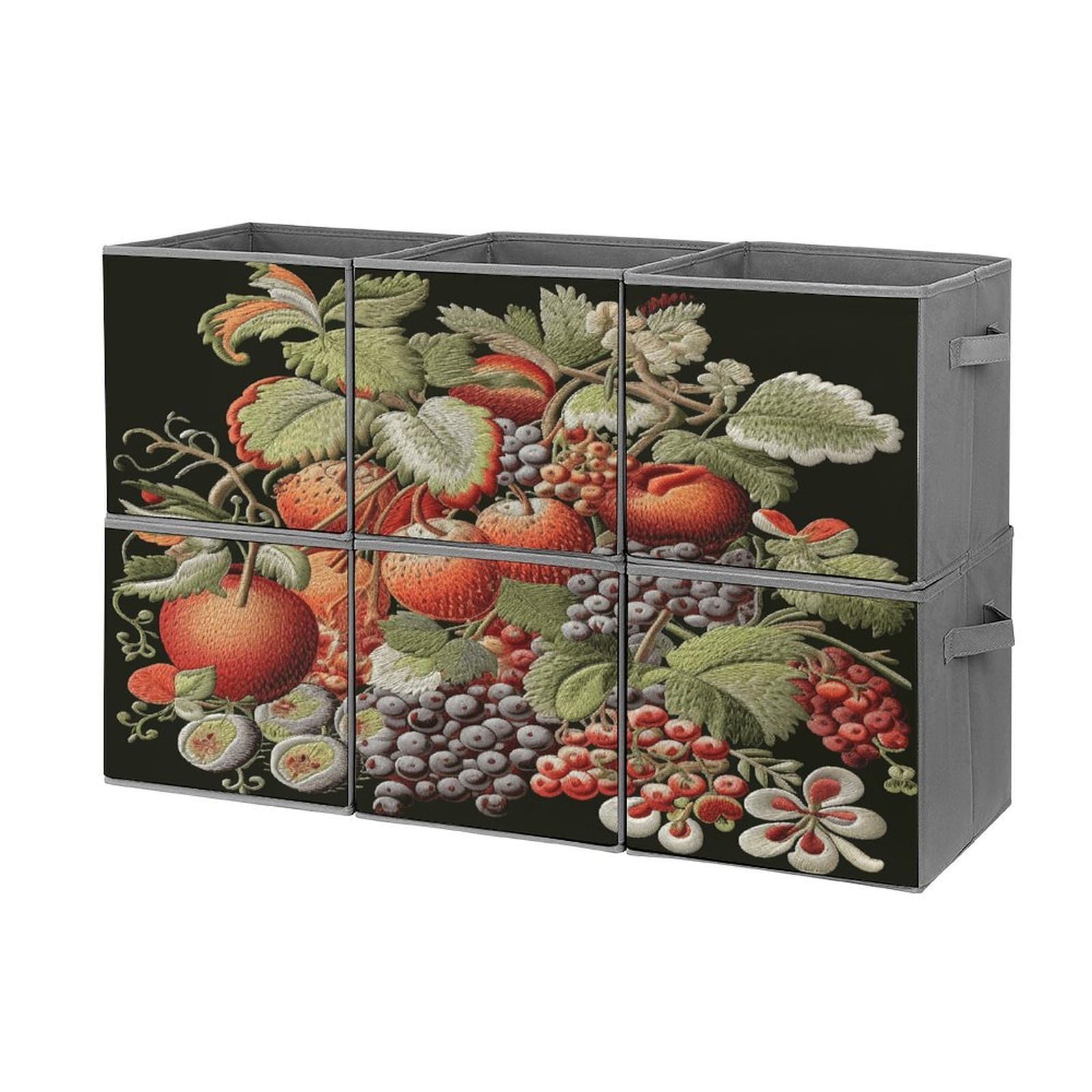 Fekiloot Style Fruits And Leaves Storage Bin For Foldable And Handles,Closet Organizer Of 6-Pack Stackable,Storage Box For Living,Room, Office,Bedroom,Closet