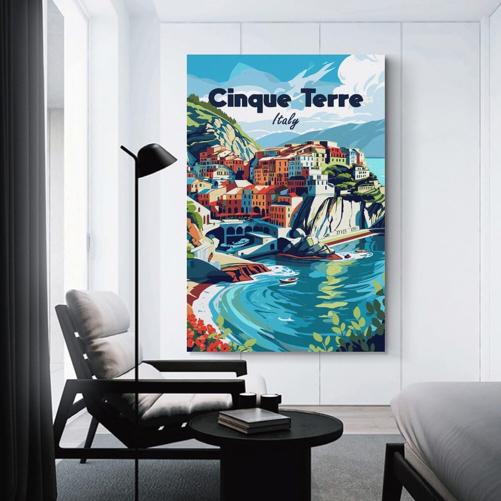 Junmoney Canvas Wall Art Cinque Terre Italy Travel, 12x18inch(30x45cm), for Corridors, Hallways Or Apartment Entries, Decorative Canvas Styling for Entry Areas