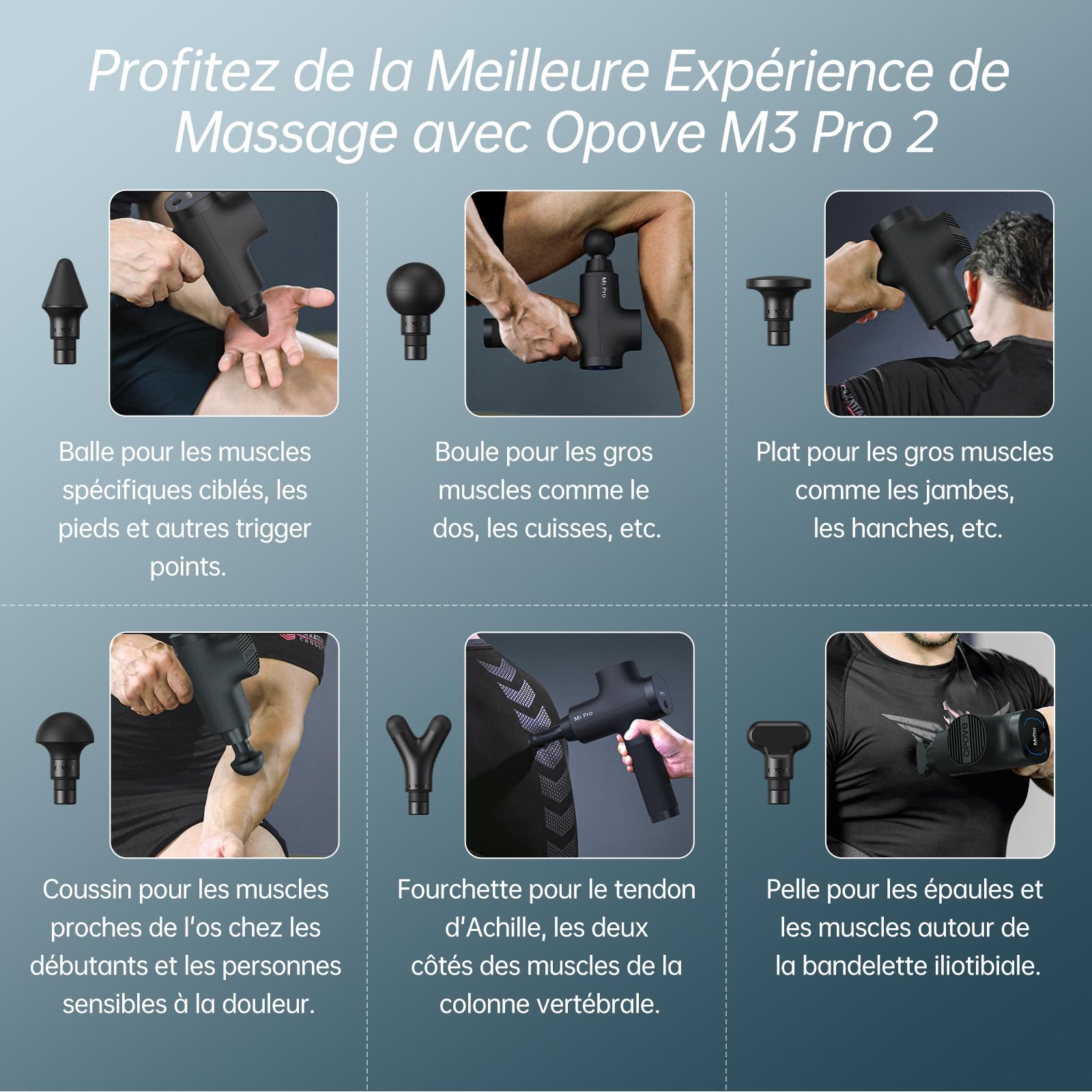 OPOVE Pistolet de massage Masseur musculaire Percussion des tissus profonds Masseur corporel électrique portabl de sport super silencieux pour la relaxation musculaire profonde, opove M3 Pro Noir
