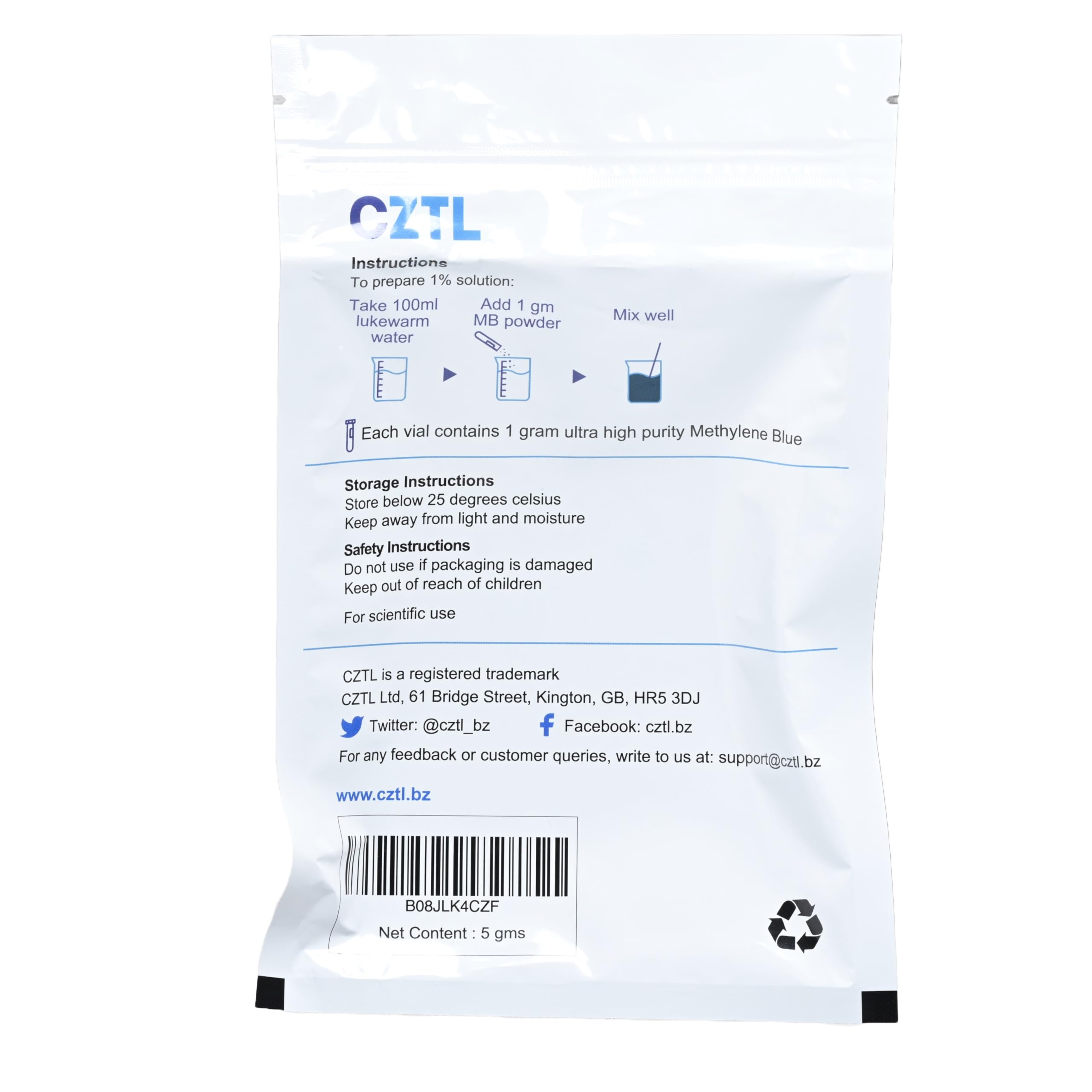 USP Grade Methylene Blue Powder - 5 gm | 500 ml 1% solution