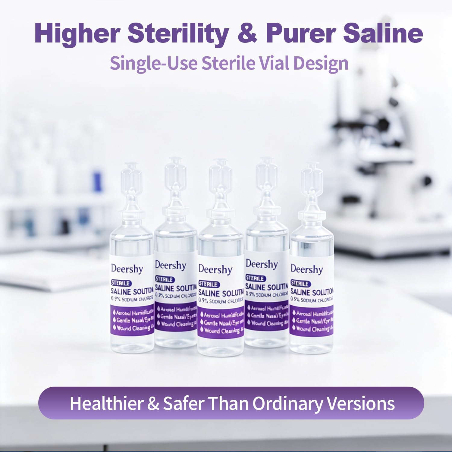 Upgraded 0.9% Sodium Chloride Saline Solution, 5ml Single-Use Vials 30 Count, Gentle Daily Cleansing for Nose, Ears and Skin, Safe for Infants, Children & Adults