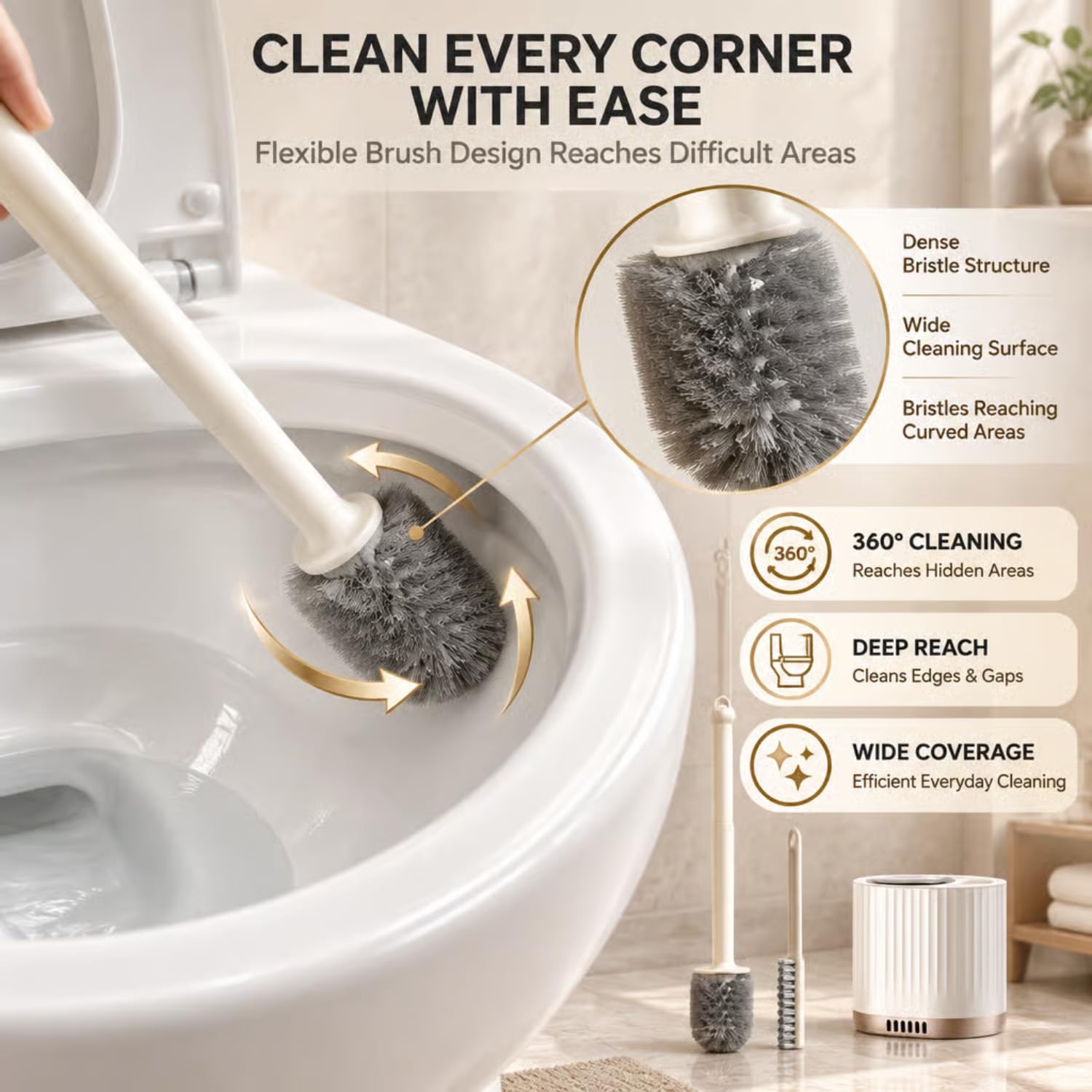 VEZPAX Wall Mounted Silicone Toilet Brush | Soft Bristle Bathroom Cleaning Brush with Holder | Modern Japanese Design | Quick-Drying & Hygienic (2 in 1) — Amazon image 6