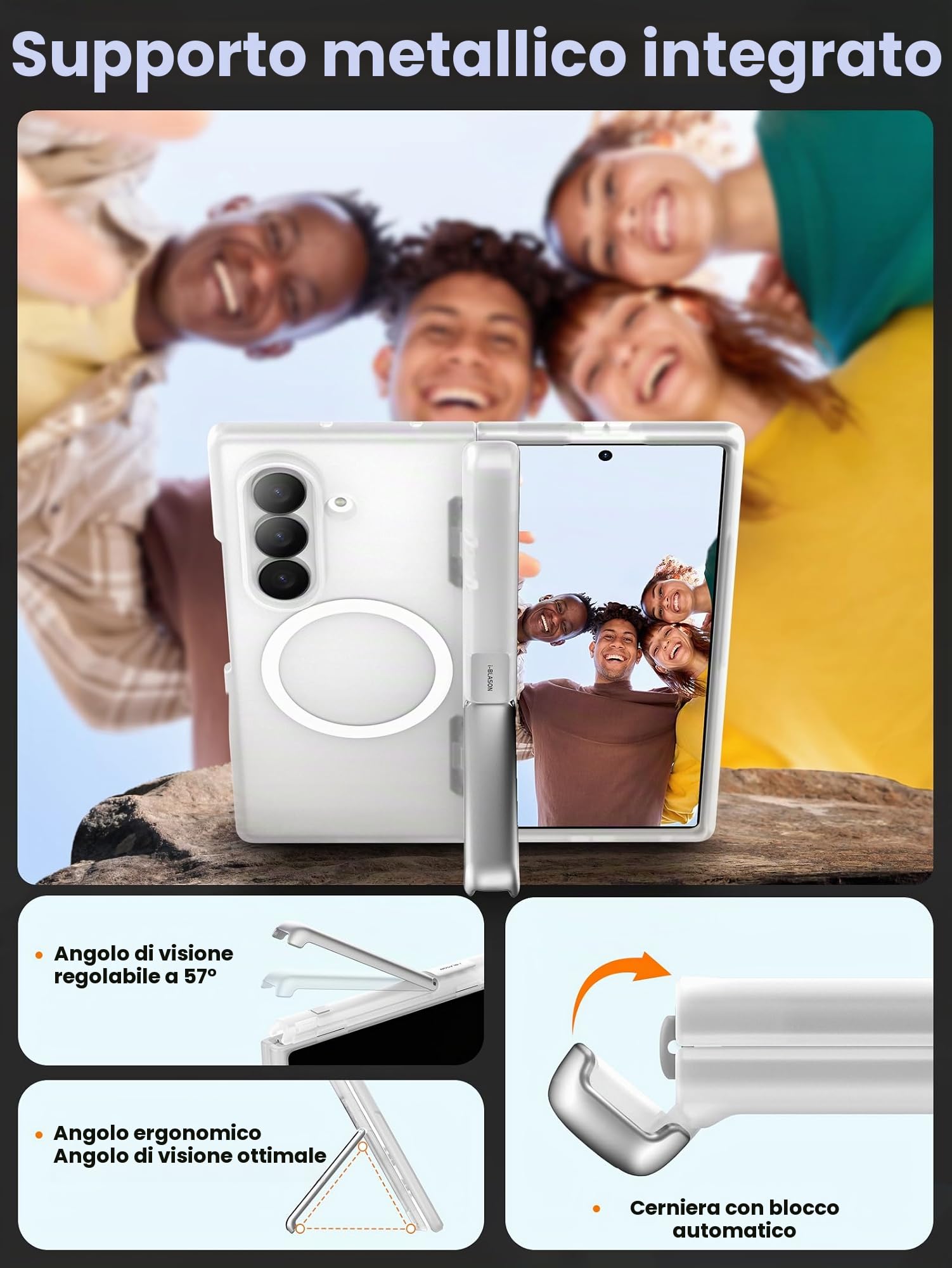 i-Blason Cover Trasparente per Samsung Galaxy Z Fold 7 con Supporto [Compatibile con MagSafe] [Pellicola in Vetro Temperato] [Protezione per Cerniera] Custodia Magnetica per Z Fold 7 (Clear)