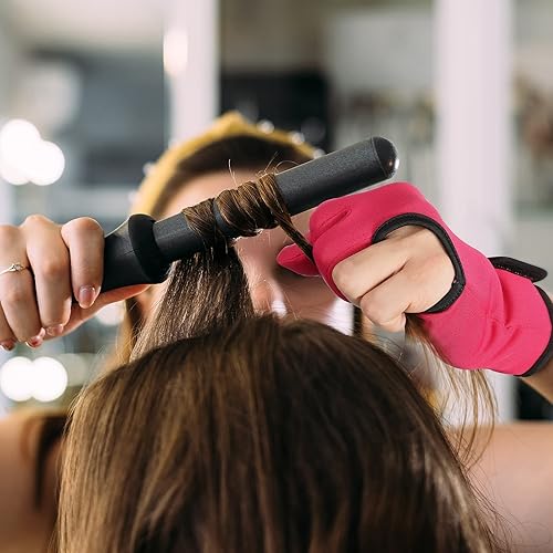 Miniatura 10 de Geyoga Guantes resistentes al calor para peinar el cabello, 2 unidades, varita rizadora, guante de peluquero de 3 dedos, guantes de peluquería