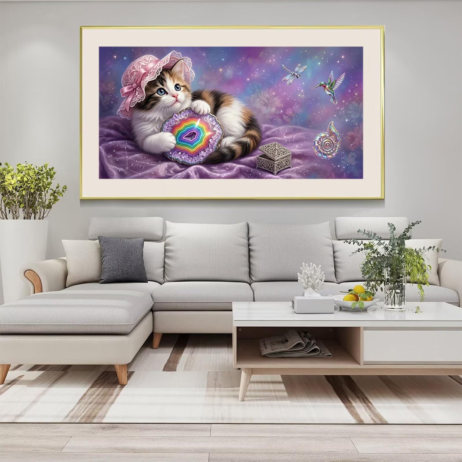 Diamond Painting Katze Diamant Painting Bilder, 5D Kolibri Eckige Steine Full Drill DIY Set Erwachsene Diamanten Kinder Bastelset, Kreatives für Erwachsene für Home Decor Wand Deko, 80x160cm, Cod-954