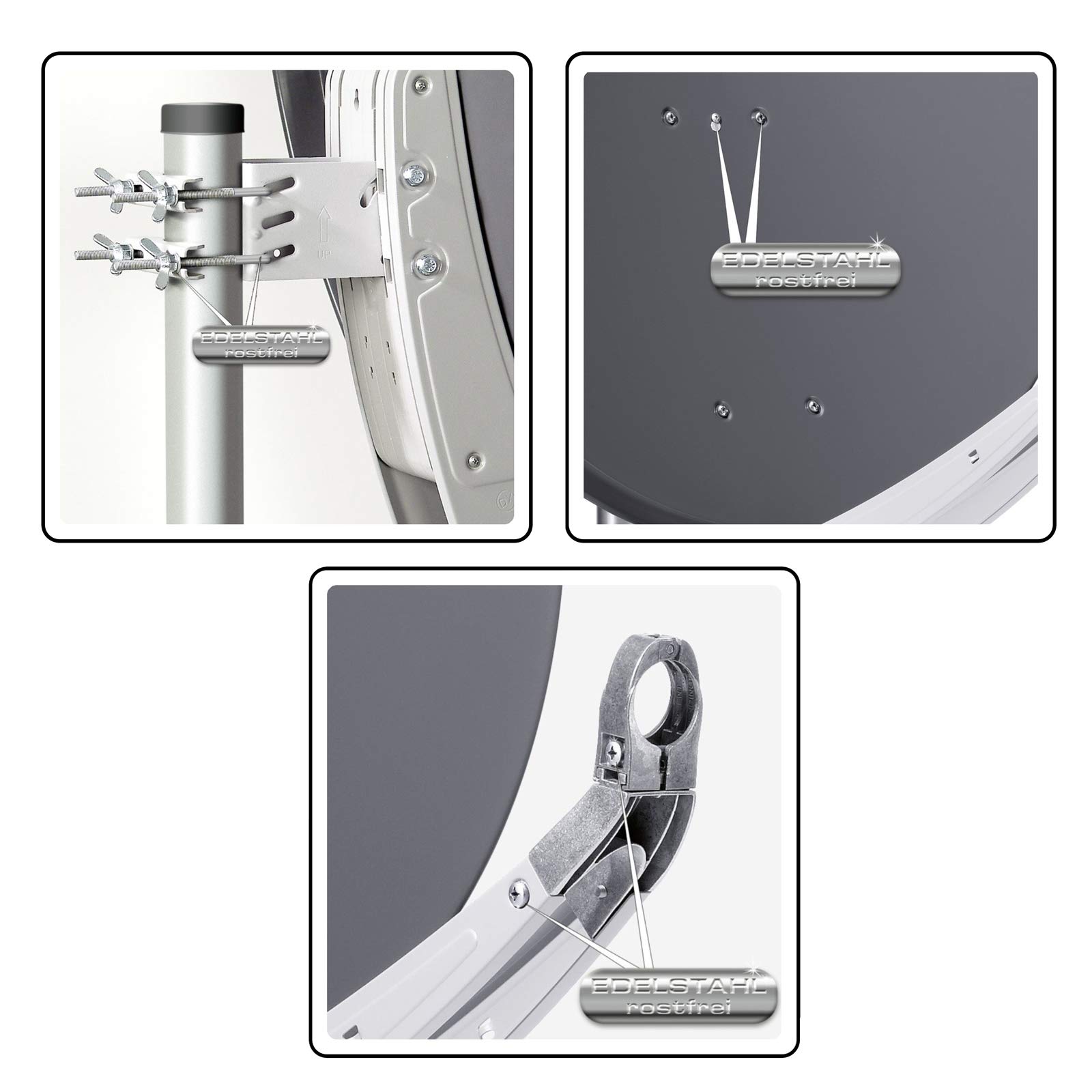 Fuba DAA 850 A 85cm Sat Schüssel Anthrazit Satellitenantenne Aluminium Reflektor + HB-DIGITAL UHD Quad LNB 4 Teilnehmer Direktanschluss schwarz 4K Utra HDTV Full HD 3D fähig + 8X F-Stecker vergoldet