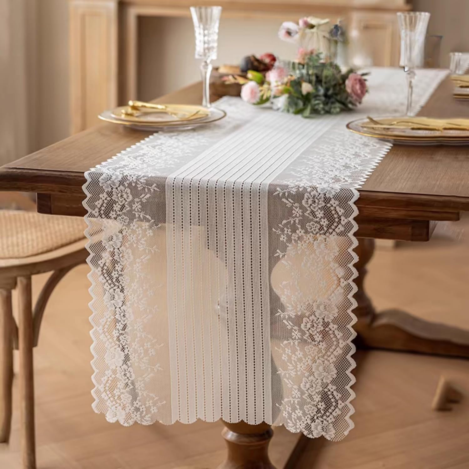 Sage Green Lace Table Runners Rustic Boho Cloth Wedding Vintage Romantic Lace Tablecloth Summer Kitchen Party Decor for Bridal Shower Halloween Engagement Hotel Home (Green, 18" x106")