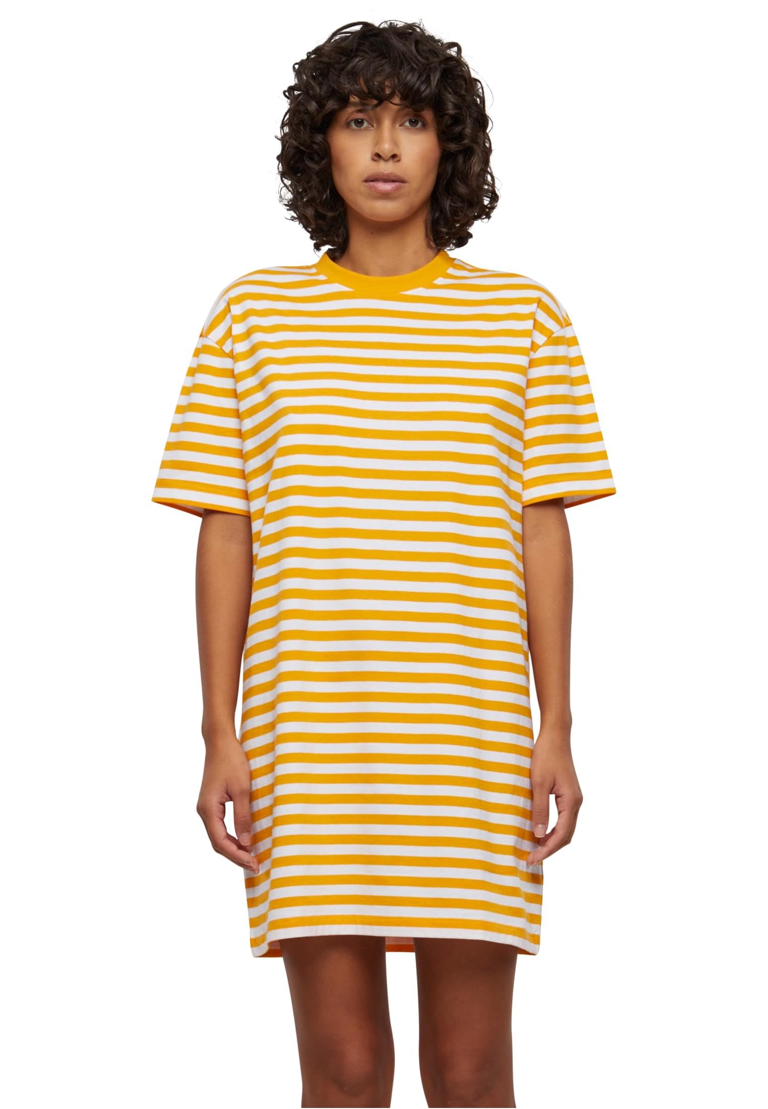 Urban Classics Women's White/Magicmango Oversized Striped Tee Dress, M