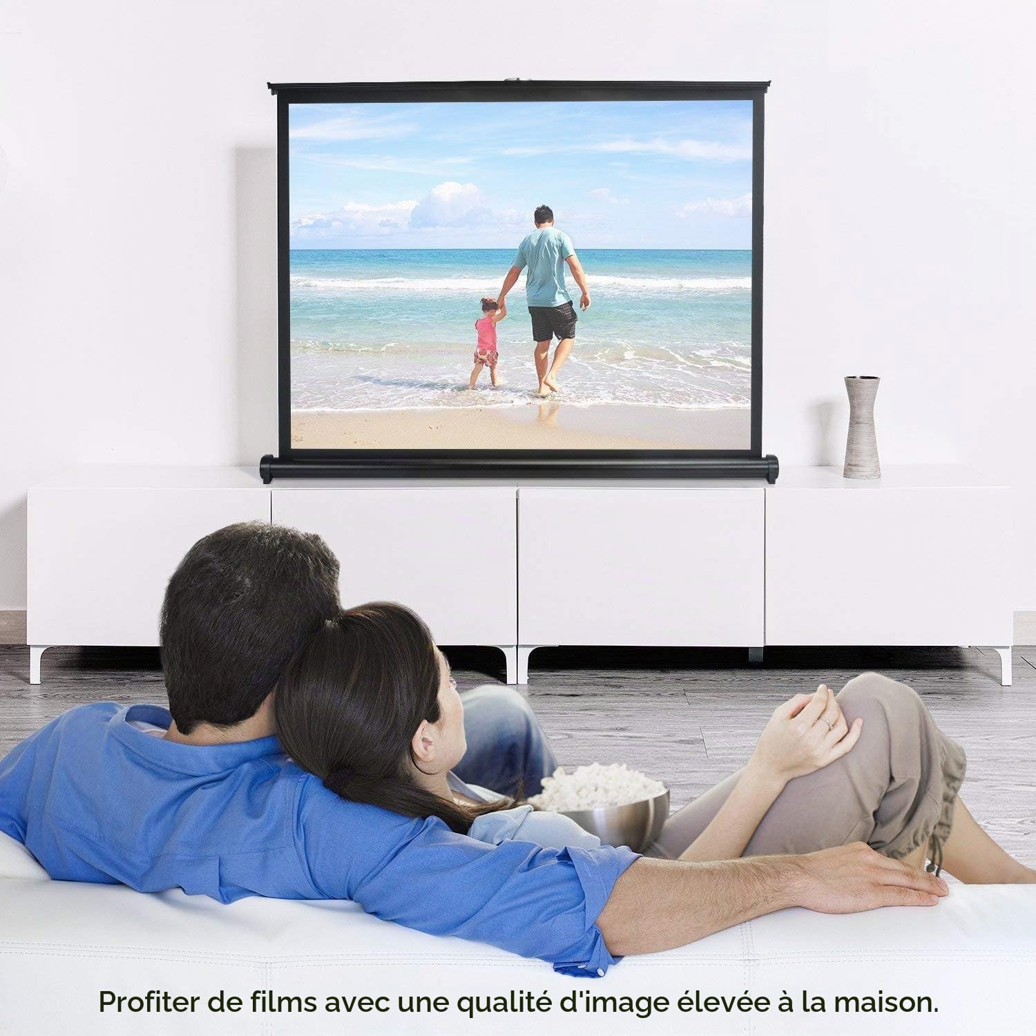 Écran de Projection Portable de 50 Pouces, écran de Table à Enroulable Home Cinéma Pliable Retractable avec Support pour présentation de réunion de Bureau en Plein air extérieur (Noir)