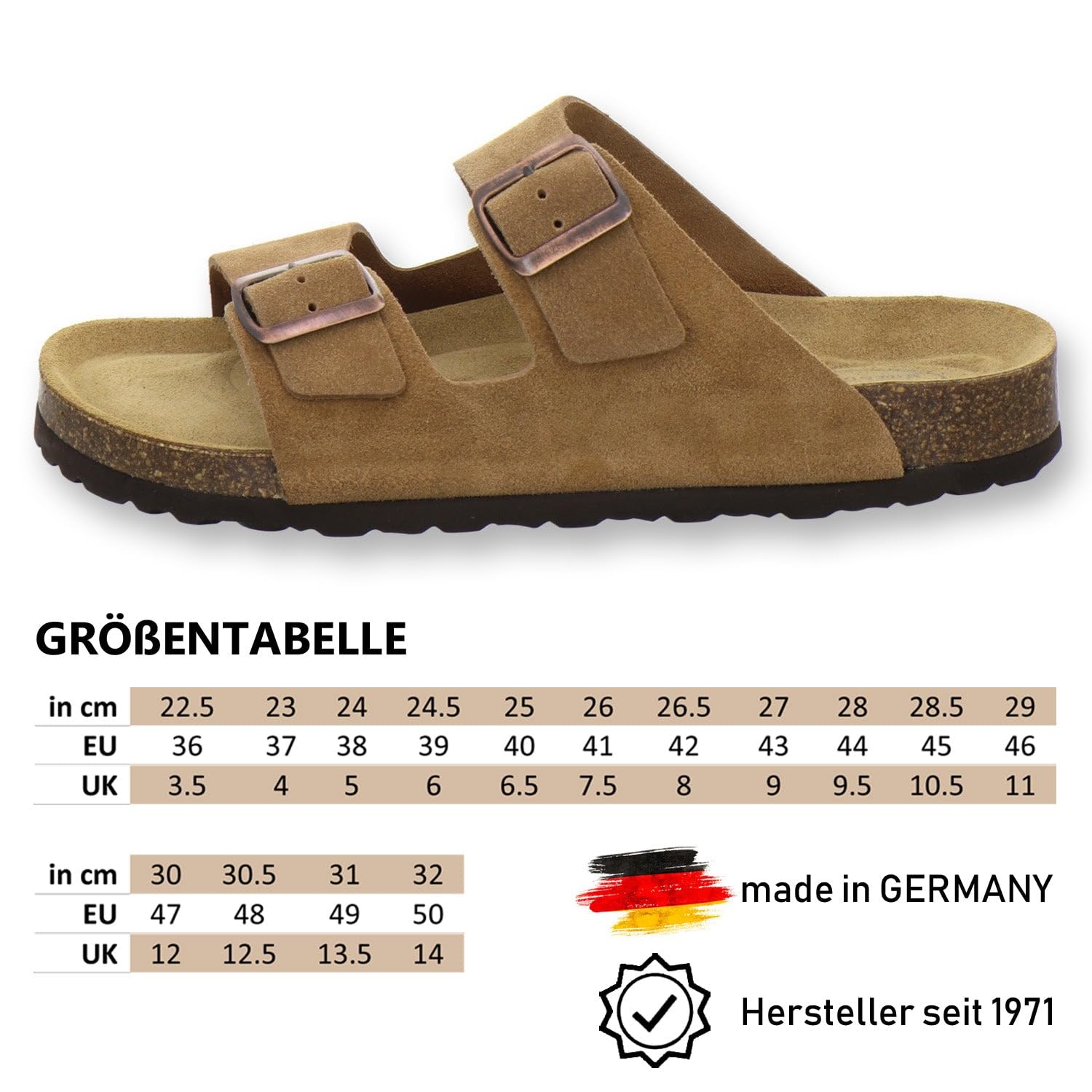 AFS-Schuhe, 3100 - Comodi sandali da uomo, in pelle, da casa e da lavoro, prodotti in Germania