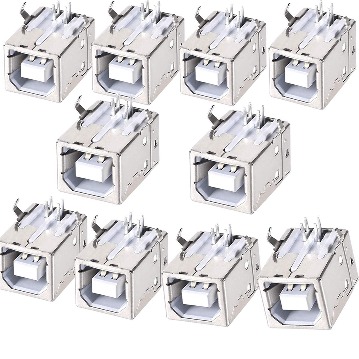 10PCS USB Port 2.0 Connector Type-B Female Replacement for Solder Printer 4-Pin PCB Mount DIP Socket Connector DIP 90 Degree Right Angle Adapter