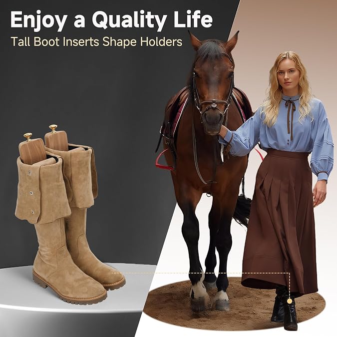 Cedar Boot Tree Shaft Shaper, 14 Inch Wooden Inserts for Men & Womens Boots, Tall Boot Inserts Shape Holders