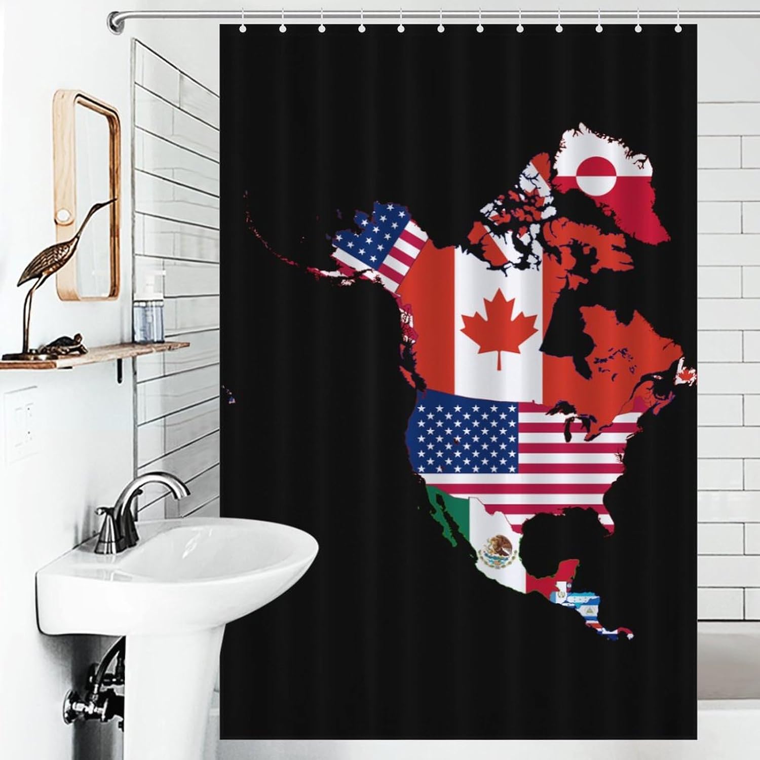 Flag Map of North America Funny Shower Curtains Washable Bath Curtain Liner with Hooks for Bathroom Bath Tubs