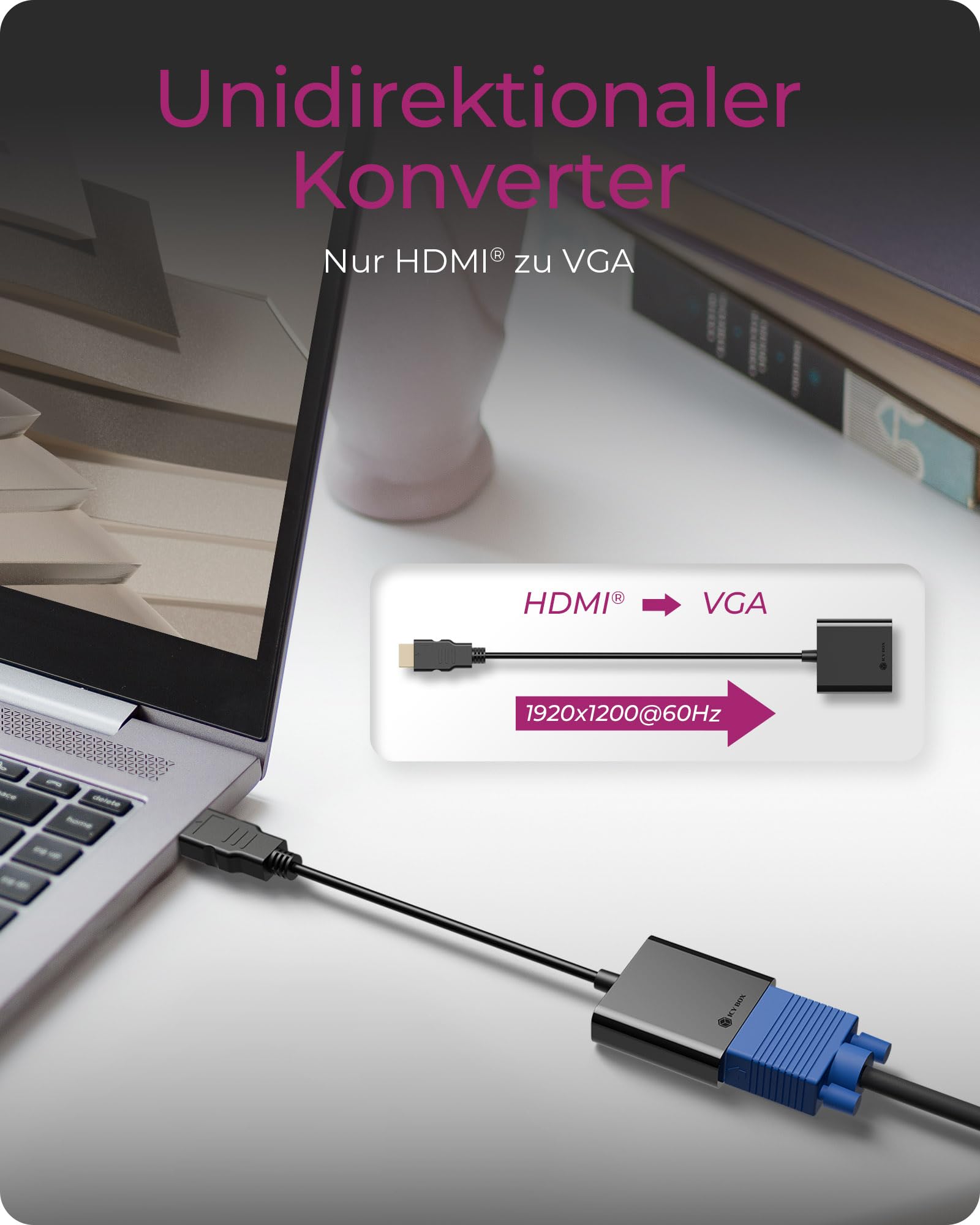 ICY BOX Adaptateur 2 en 1 HDMI vers VGA (1920 x 1200 Hz), IB-AC502a