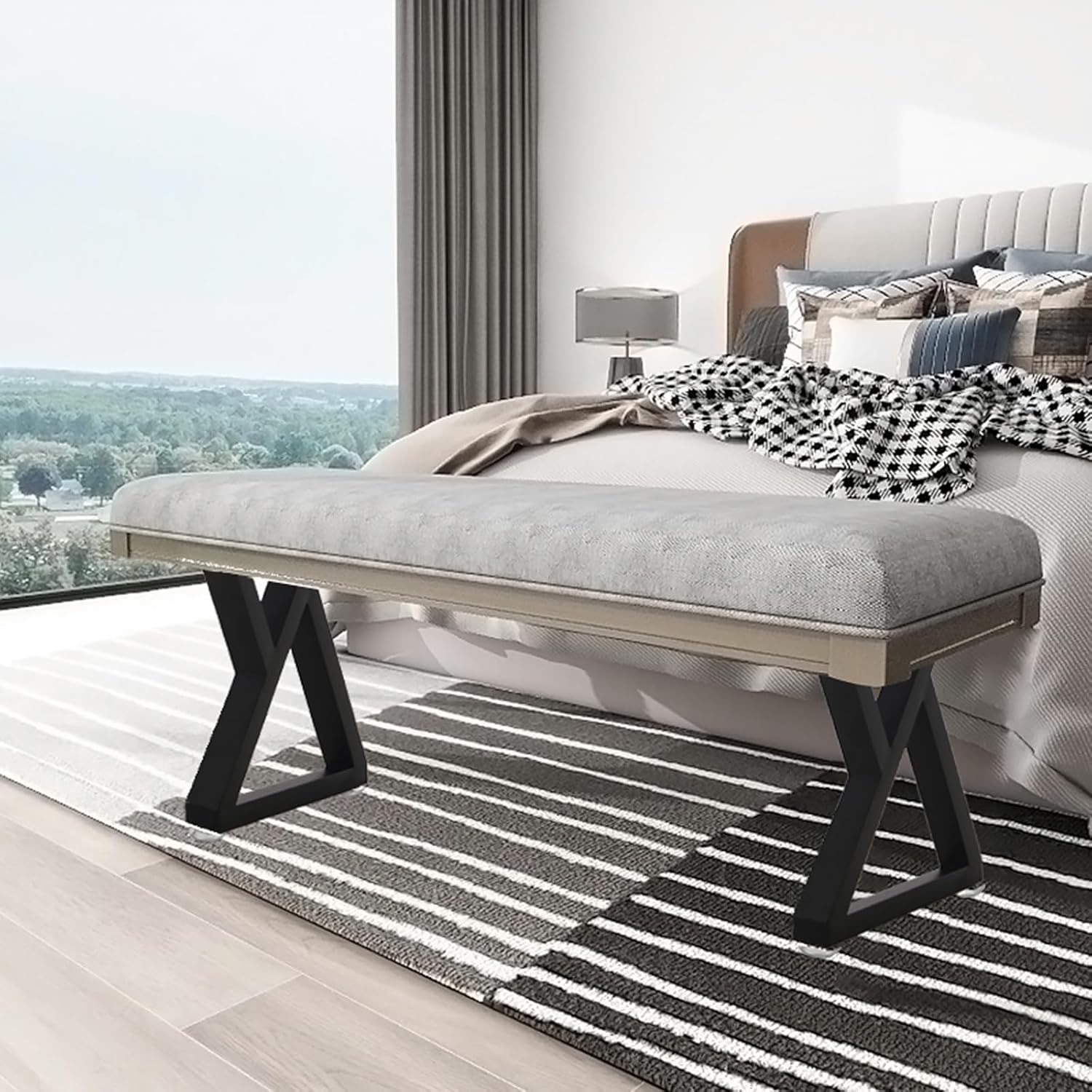 16 Inch Metal Bench Coffee Table Legs, Heavy Duty End Table Legs, Black Side Table Legs for DIY Desk Chair Furniture Legs (H16 x W11.8, Set of 2)