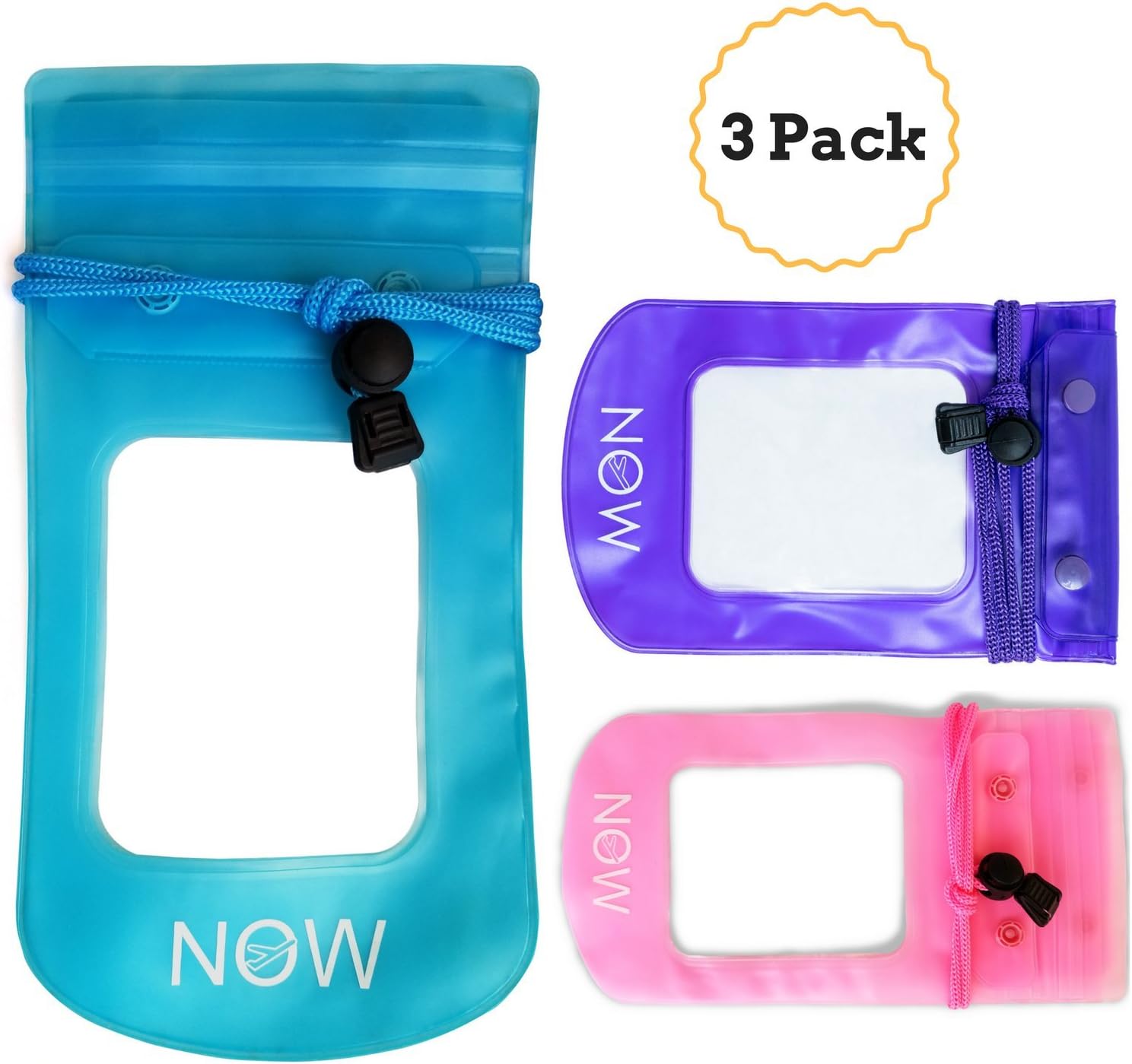 Waterproof Cell Phone Pouch (3 Pack) - Universal Dry Bag Case for iPhone, Wallet, Passport, Cash, Electronics, Jewelry (Pink, Purple, Teal)
