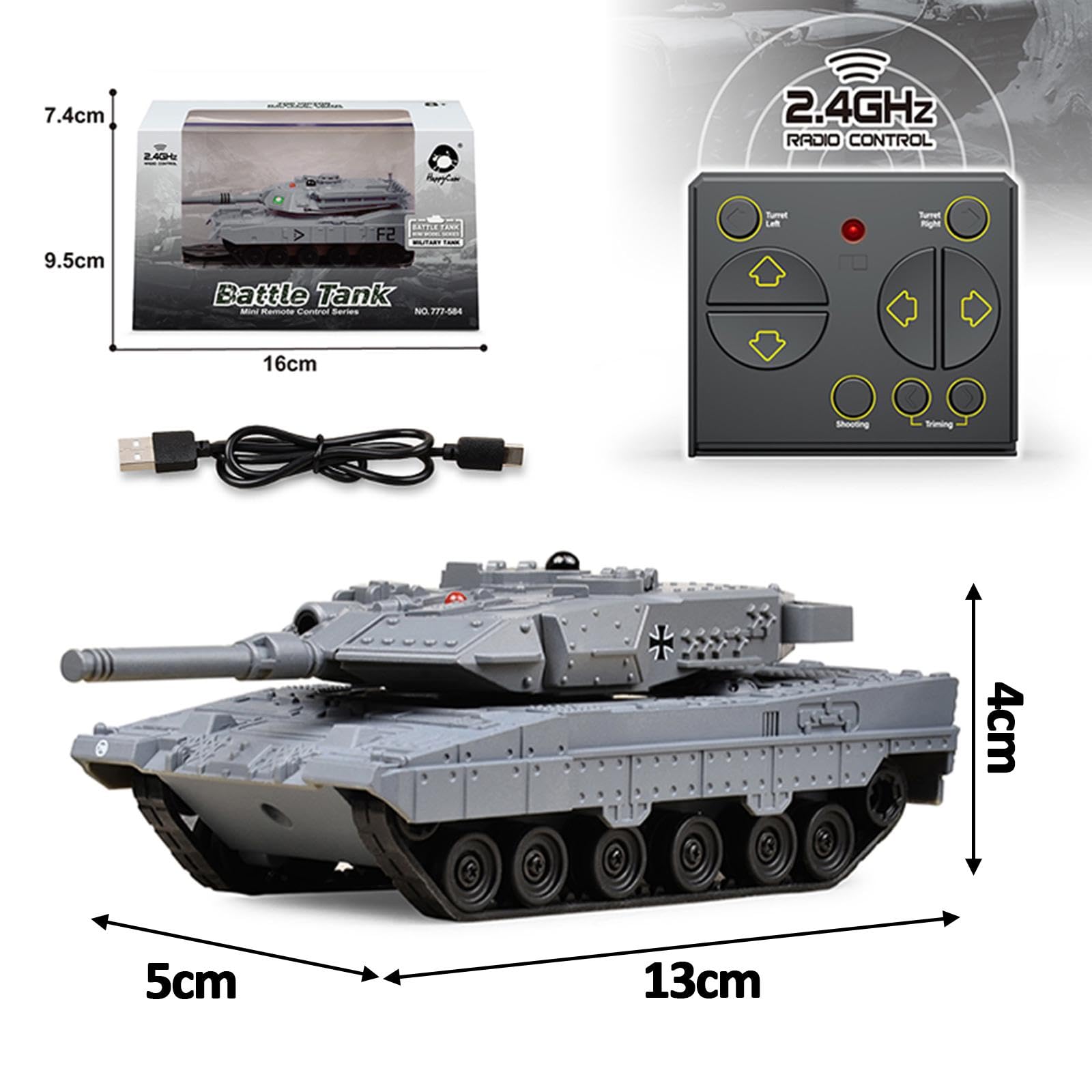 Mini Char D'Assaut Télécommandé Maquette Tank Armé Véhicule Radiocommandé Sons Réalisme Rotation Tourelle Polypropylène pour Enfant Cadeau Jeu Intérie, Gris