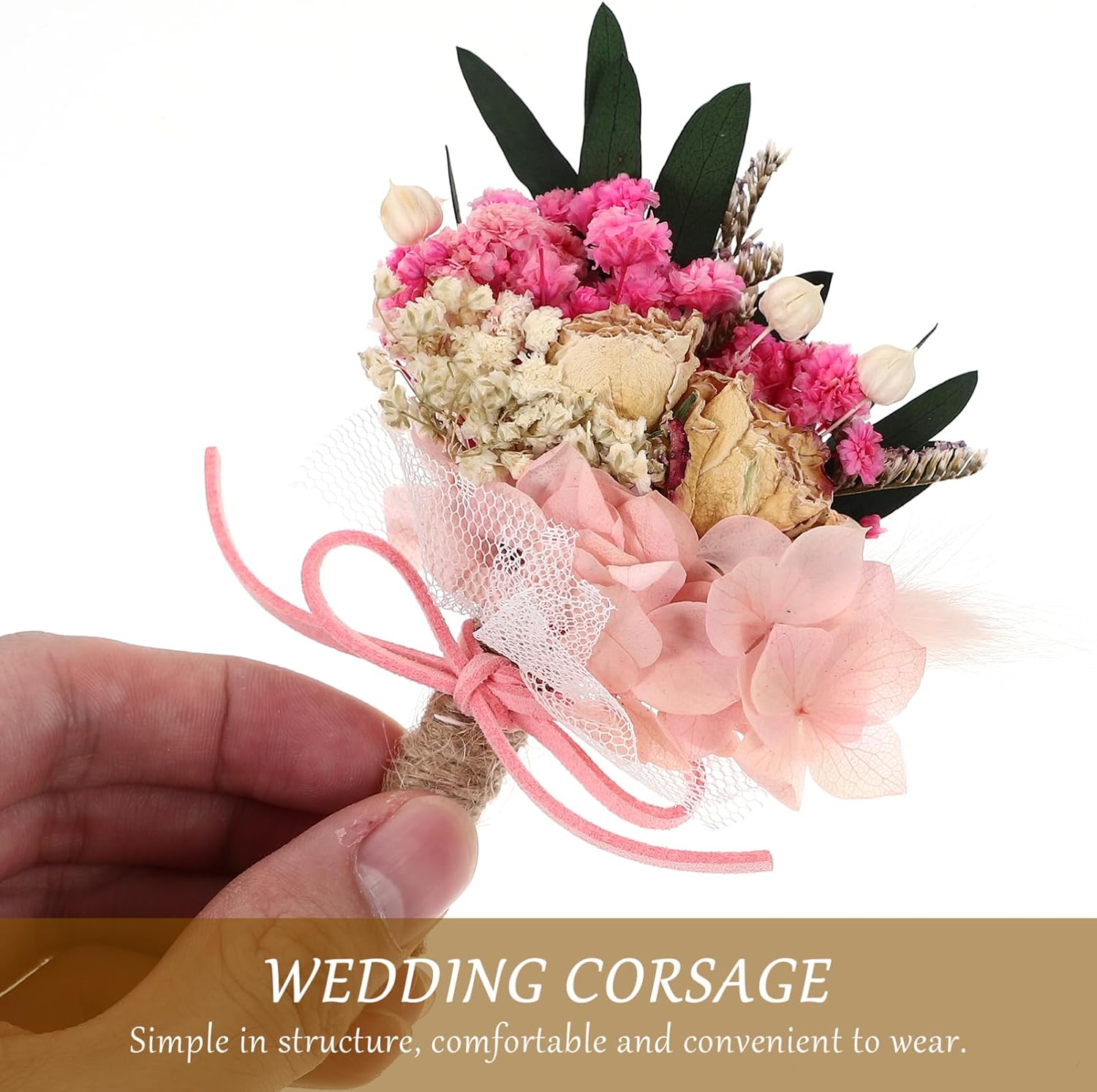SOLUSTRE Wedding Groom Boutonniere Corsage Dried Hydrangea and Elegant Floral Accessory for Bride Groom and Bridesmaids Vintage Wedding Decor