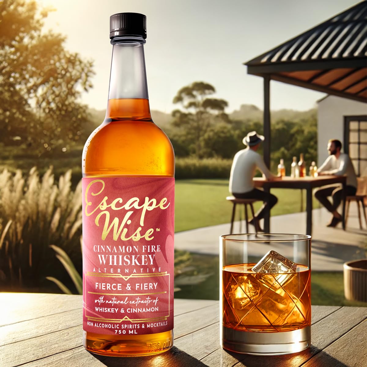 ESCAPE WISE Cinnamon Fire Whiskey Alternative | Non-Alcoholic | The World’s Leading Developer of Non-Alcoholic Spirits, Liqueurs & Mocktails | 25.4 FL OZ (750 ML)