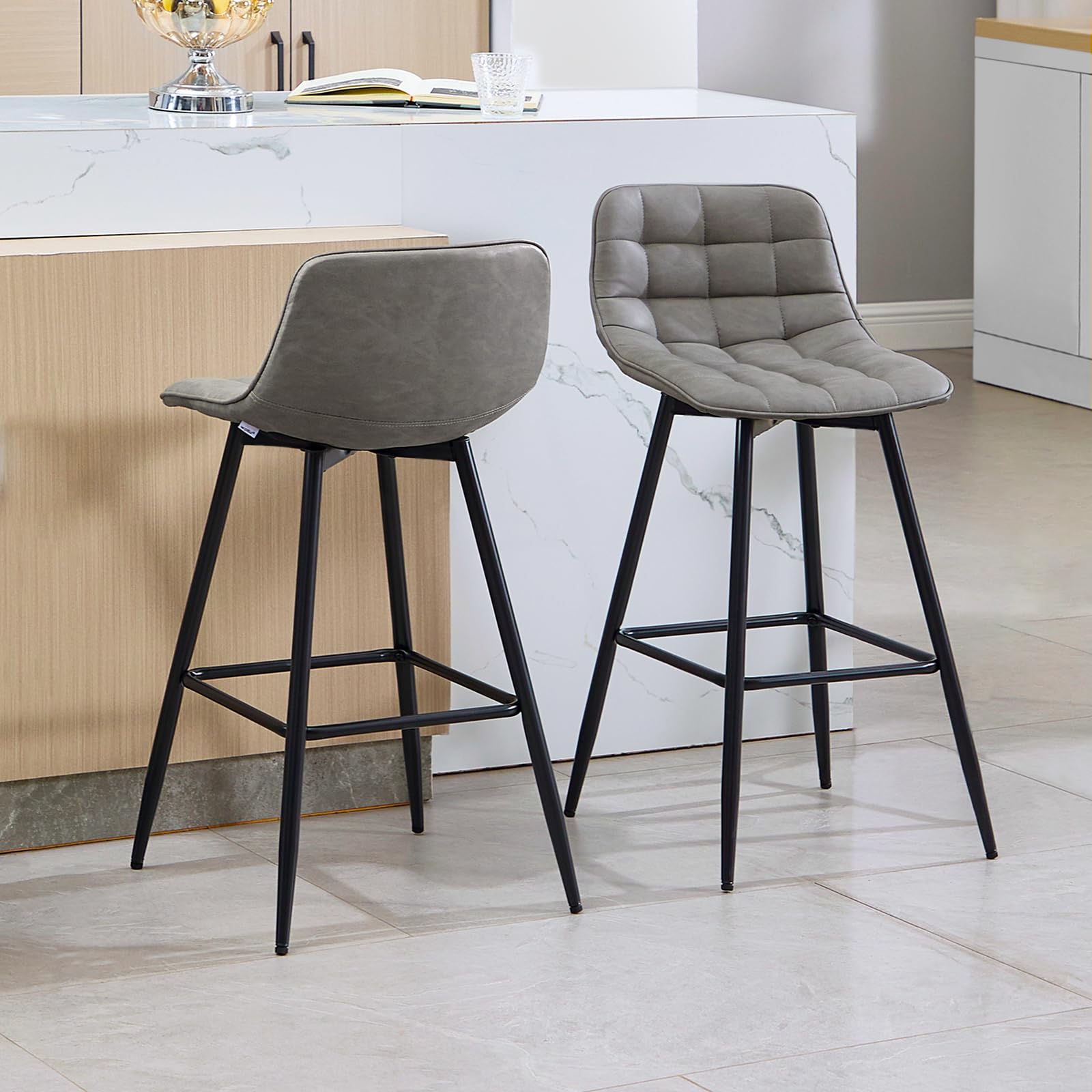 WOLTU Lot de 2 Tabouret de Bar Design Chaise Haute pour Bar Bistro siège en Similicuir avec Repose-Pieds Cadre en métal,Gris Foncé