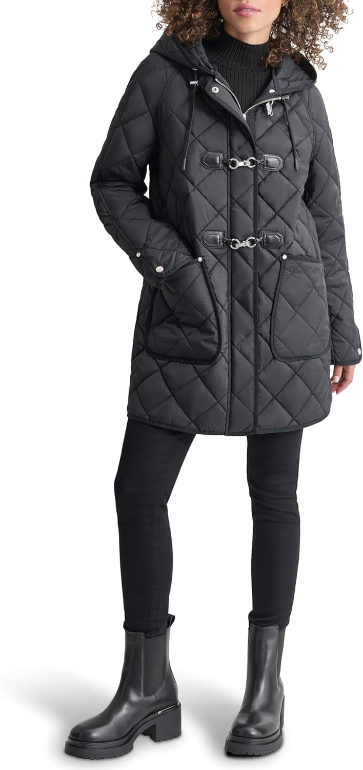 DKNY Women's Hooded Toggle Quilted Coat