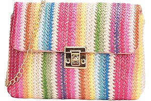 Women's Striped Straw Clutch Bag Crossbody Handbag Purse