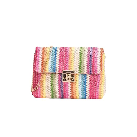 Verdusa Women's Striped Straw Clutch Bag Crossbody Handbag Purse Pink one-size
