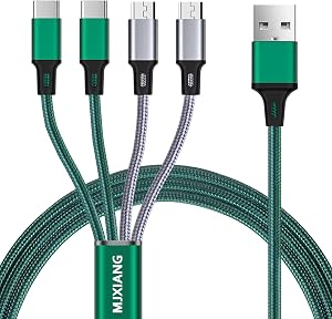 Multi Charging Cable[3A 4Ft 2-Pack], New Braided 4 in 1 USB with 2 Type C/2 Micro USB Connectors Fast Charger Cord, for iPhone 17 16 15 Series, Google, Samsung, LG, Sony, Cell Phones Tablets and More