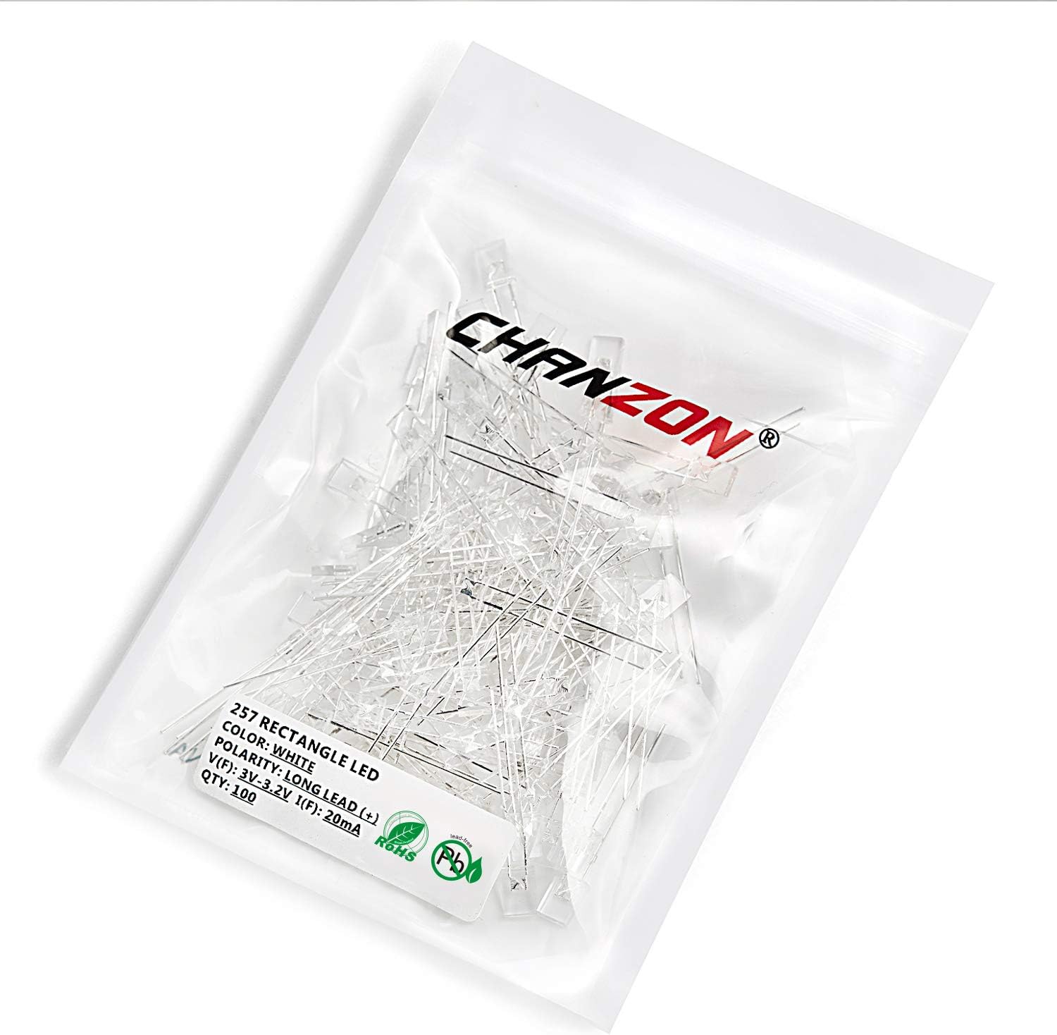 Chanzon 100 pcs 2x5x7 White LED Diode Lights 257 (Square Clear Transparent Lens DC 3V 20mA) Lighting Bulb Lamps Electronics Components Indicator Light Emitting Diodes