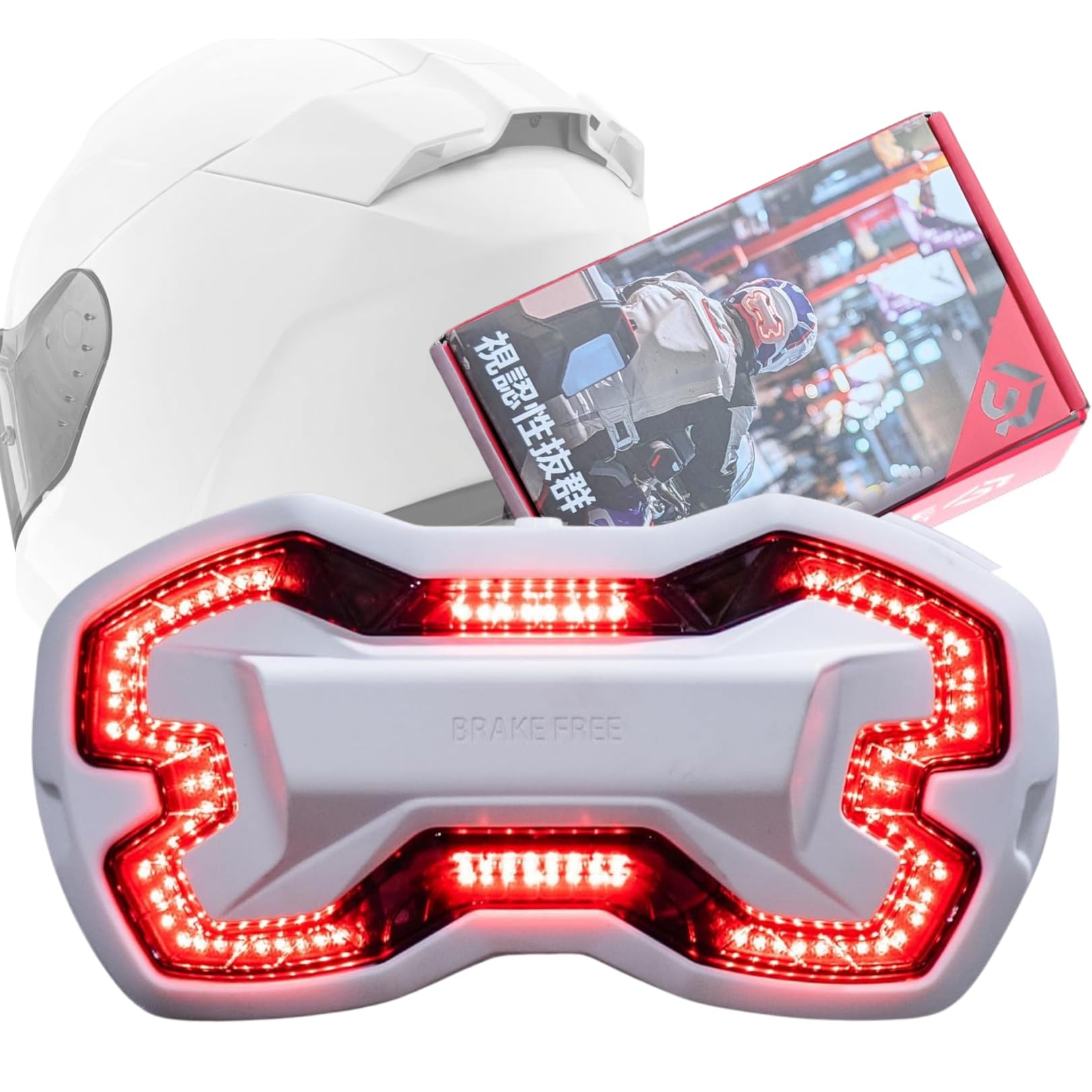 Brake Free Helmet Light - Smart Wireless Motorcycle Lights- Weatherproof LED Motorcycle Helmet Light - Lightweight Aerodynamic Design Smart Brake Detection Single Button Operation, White