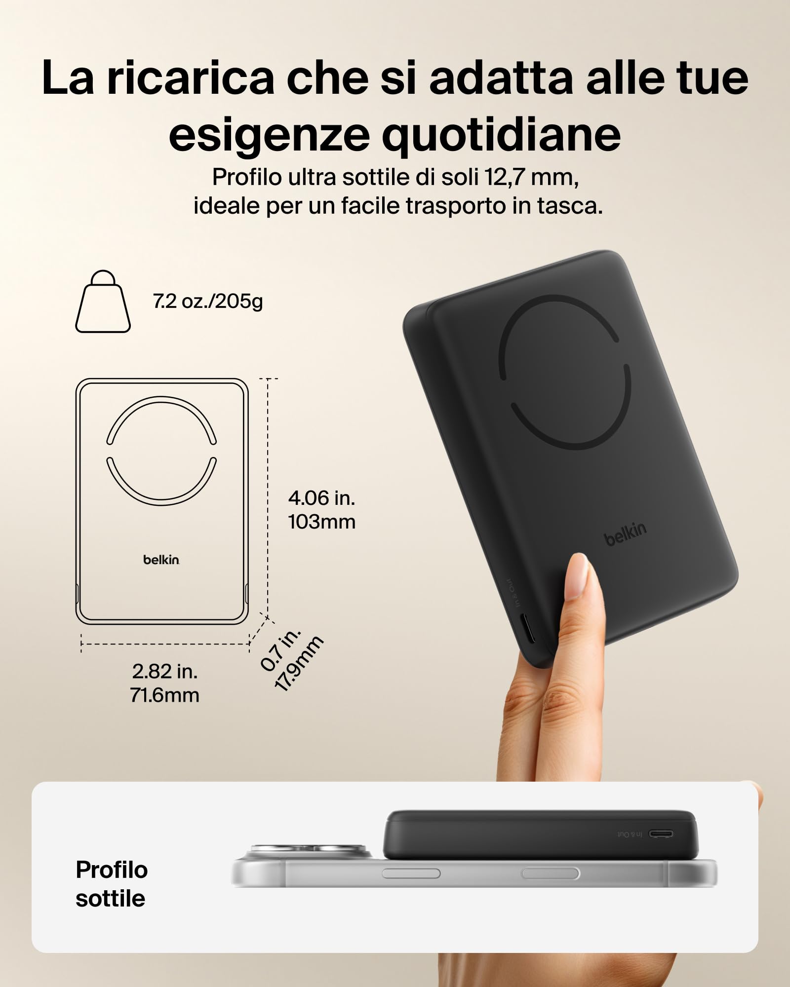 Belkin BoostCharge Power Bank Magnetico 10000mAh, Anello Magnetico - Nero | Caricatore Portatile 10000mAh Wireless Qi2, Anello Magnetico per Aggancio ad Accessori, 2 USB-C, Pre-Caricato, Cavo Incluso
