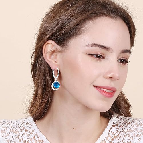 Miniatura 7 de Hapour 925 Sterling Silver Dangle Earrings for Women Teen Girls, Small Huggie Hoop Earrings with Charms, Dream Catcher Earrings Personalized Feather