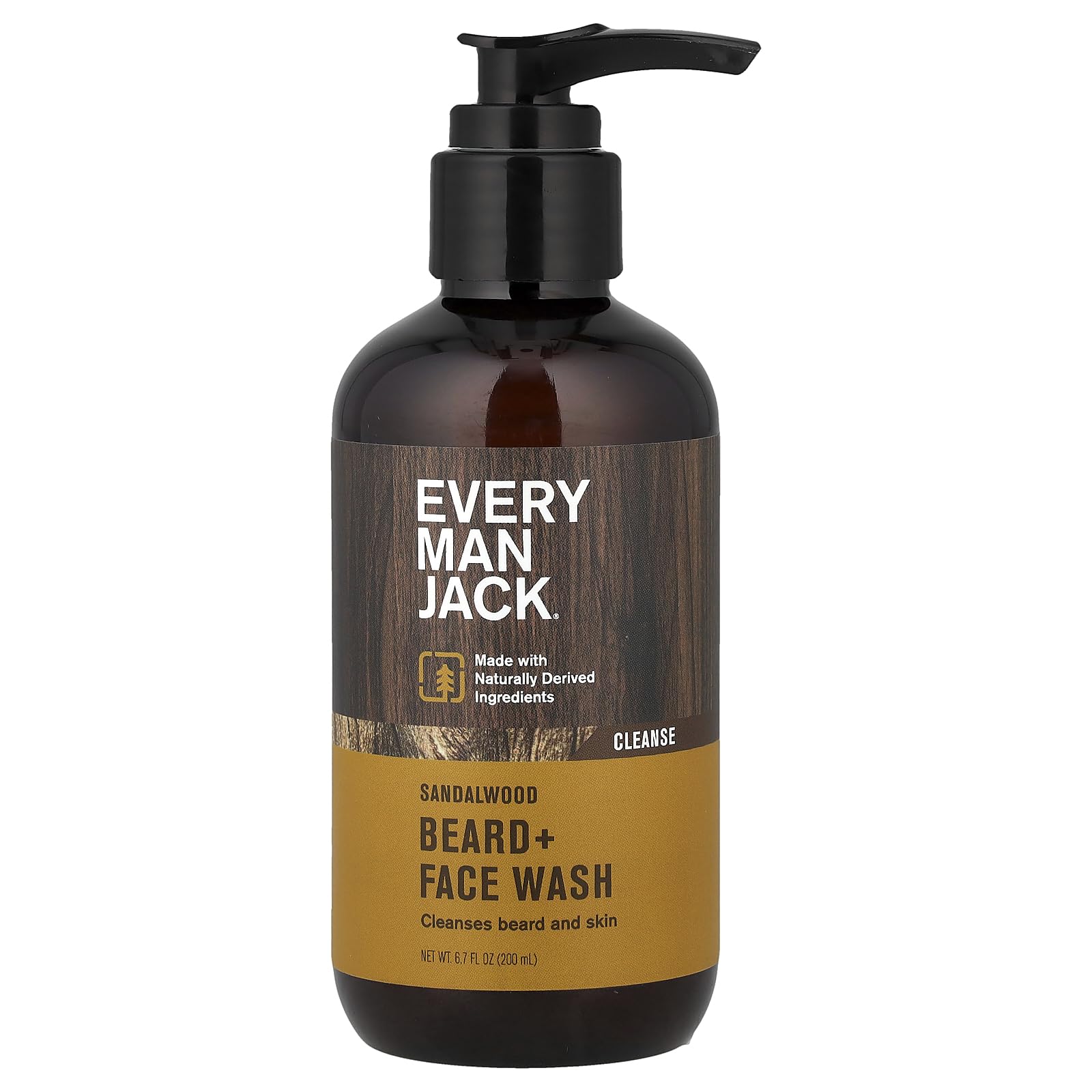 Beard + Face Wash - Sandalwood | 200 ml - 1 Bottle | Naturally Derived, Parabens-free, Pthalate-free, Dye-free, and Certified Cruelty Free