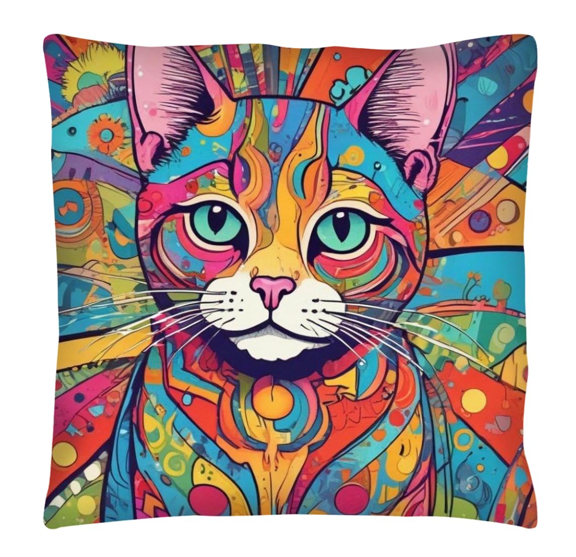 The Beach Stop Colourful Mosaic Cat Accent Cushion Cover | Home Decor Inspo | Gift Idea for Cat Lovers | 45x45cm 18x18” | Mandala Cat