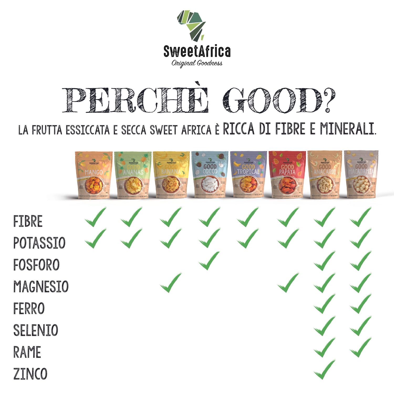 SweetAfrica - Good Macadamia Naturale - Snack di frutta secca - 100g x 6pz
