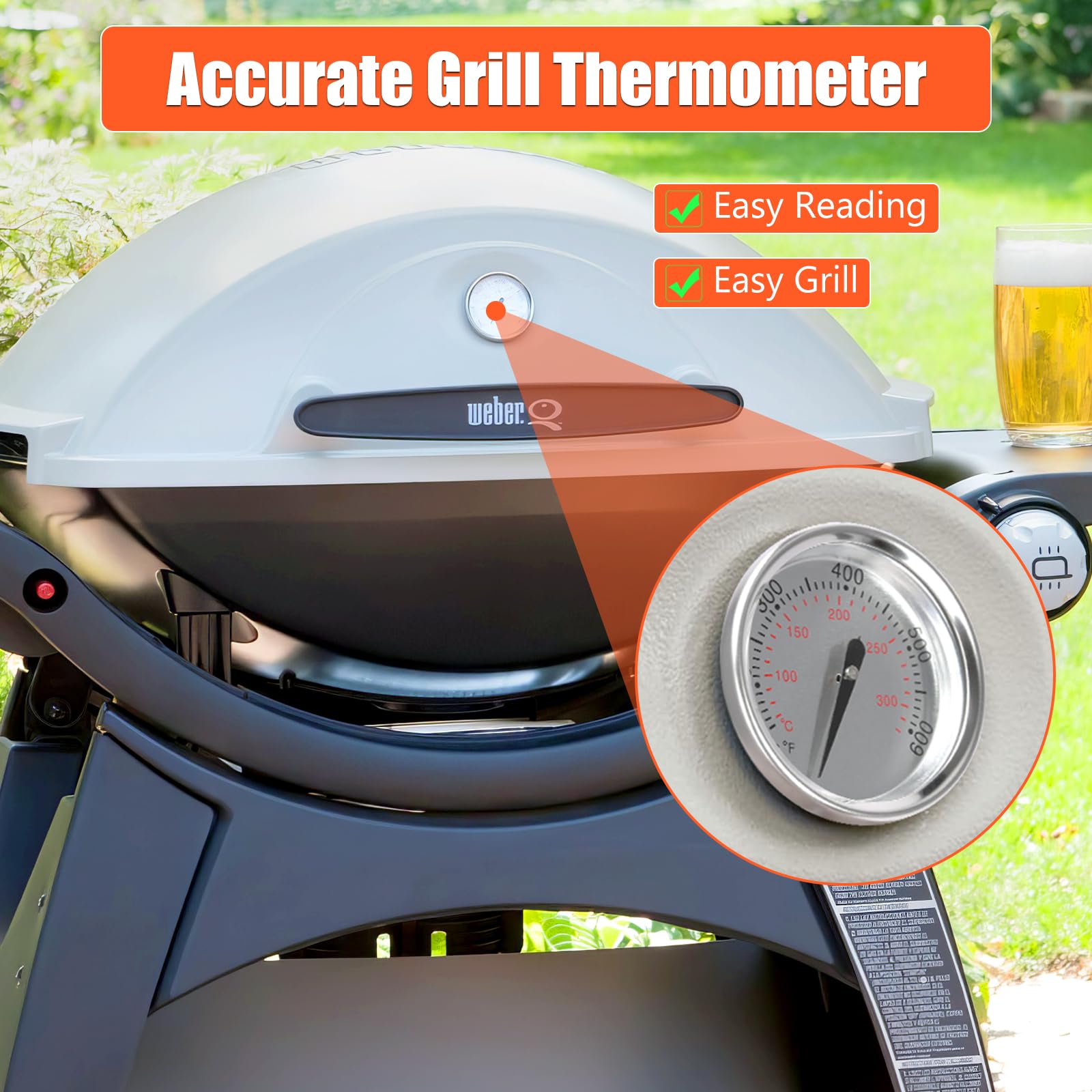QuliMetal 60540 67031 - Termómetro de parrilla de repuesto para Weber Charcoal, GS4 Spirit II & I 200/300, Q Series, 7581 medidor de temperatura preciso para parrilla Weber Spirit E/S 210, 220, 310,