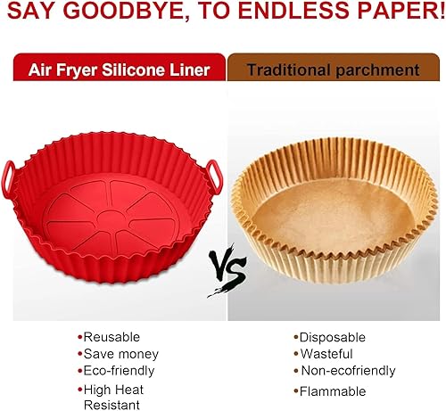 Miniatura 5 de DEKVO - Paquete de 3 forros de silicona para freidora de aire  8 pulgadas  Apto para alimentos  Resistente al calor  Antiadherente  Múltiples usos