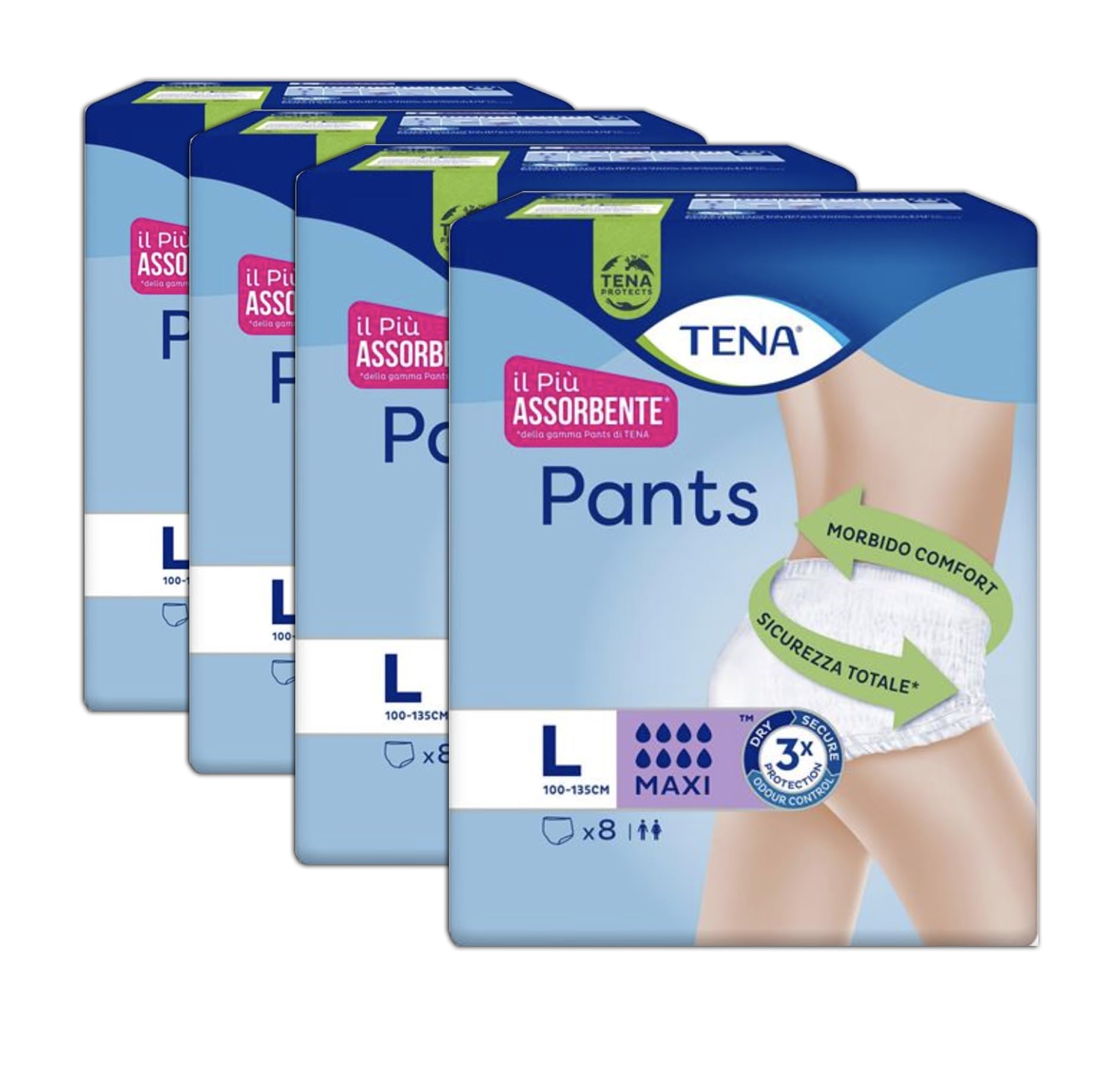 Samicash Assorbenti per Adulti Pants Maxi, Taglia L, Protezione e Alta Capacità di Assorbimento Confezione da 4 Pack per 32 Unità totali