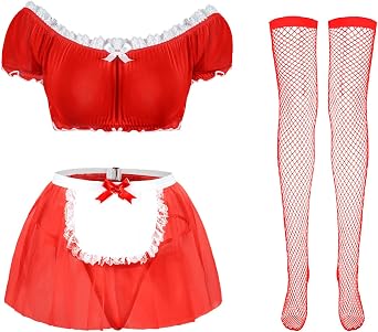 Aranmei Lingerie for Women Sexy Lingerie Sets Mini Mesh Skirt with Thong 4 Pieceswith Stockings