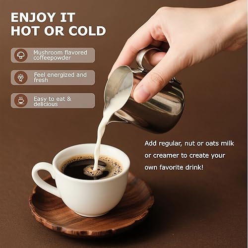 Miniatura 8 de 6.35 oz, polvo orgánico de hongos matcha, matcha japonés y 12 ingredientes naturales, café instantáneo, polvo con leche, alternativa al café