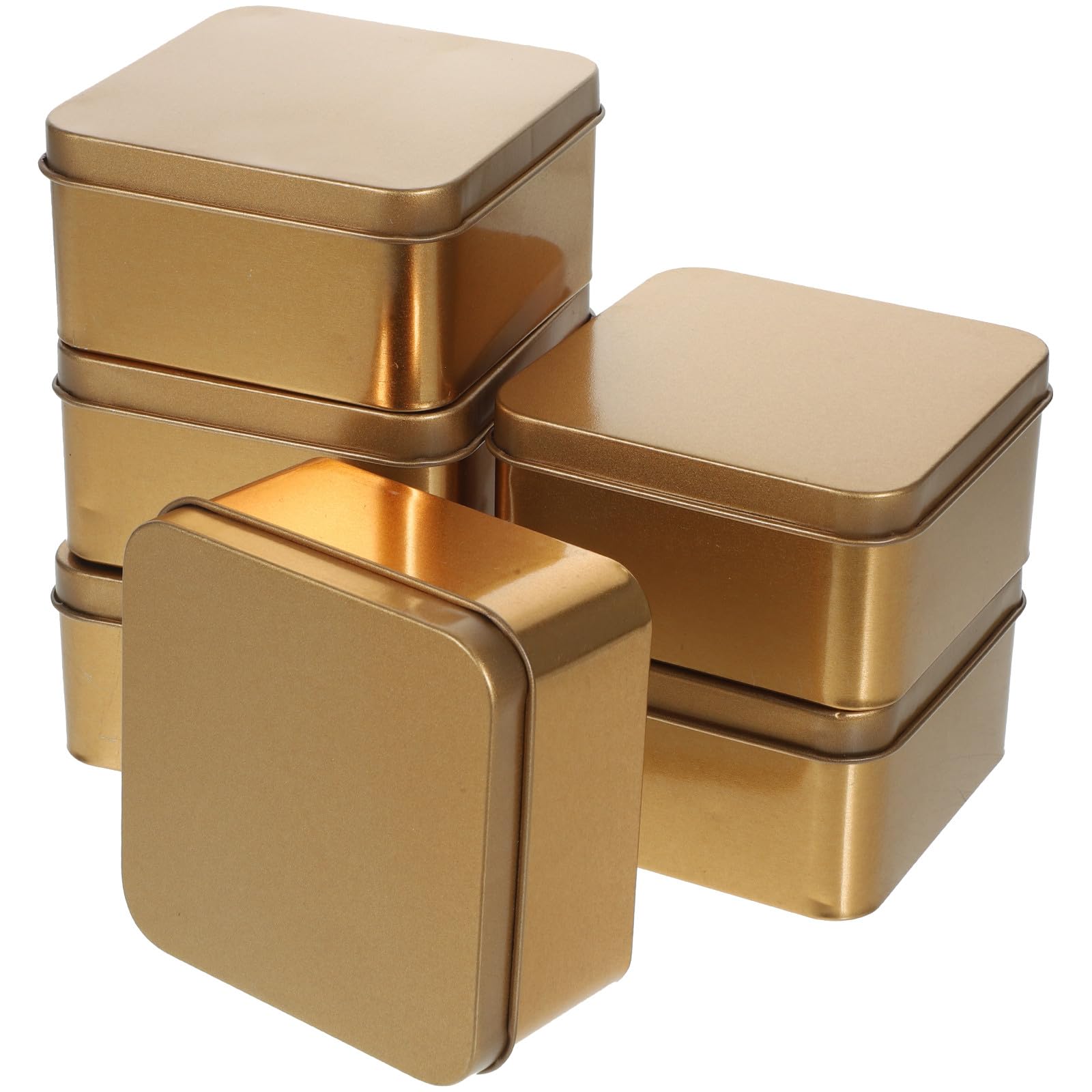 SECFOU Set 10 Scatole Quadrate in Latta Oro Portatili con Coperchio, Dettagli Lisci, per Confezionare Caramelle e Piccoli Regali